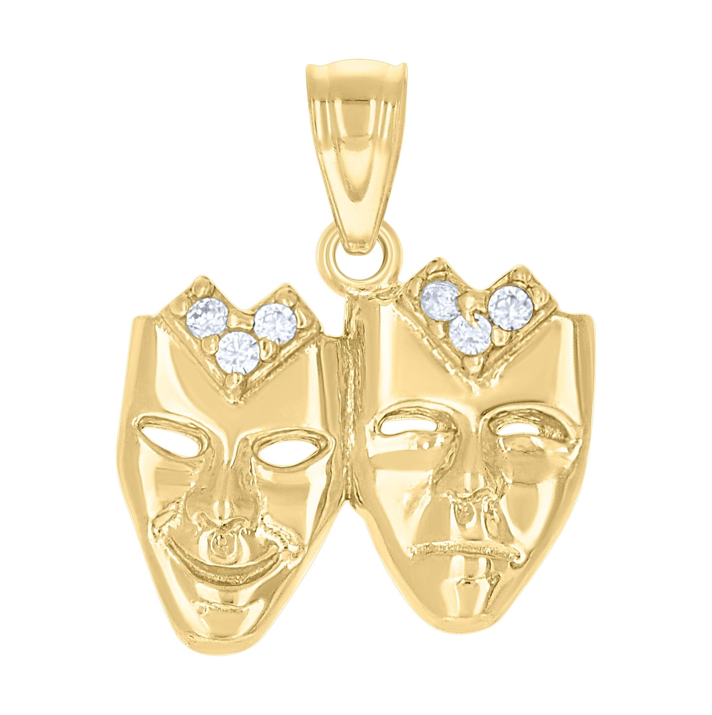 10K Two-Tone Gold Cubic-Zirconia Unisex Double Mask Charm Pendant