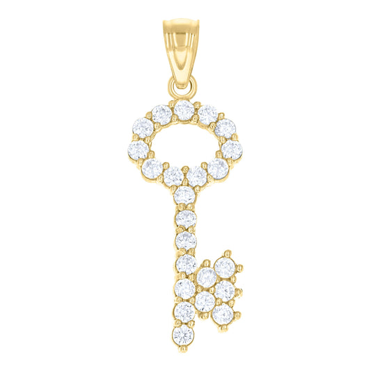 10K Yellow Gold Unisex Cubic Zirconia Cubic-Zirconia Key To My Heart Charm Pendant