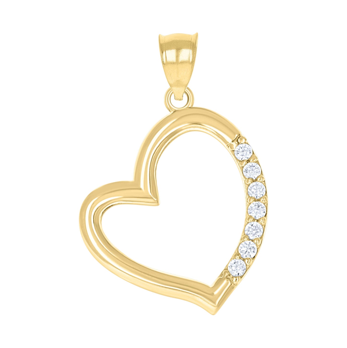 10K Yellow Gold Cubic-Zirconia Womens Heart Charm Pendant