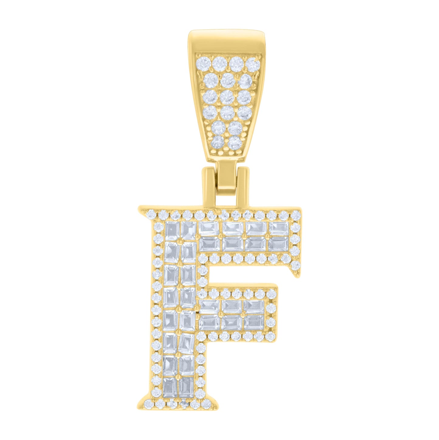 Sterling Silver Unisex Baguette Round Cubic-Zirconia Initial Alphabet Charm Pendant