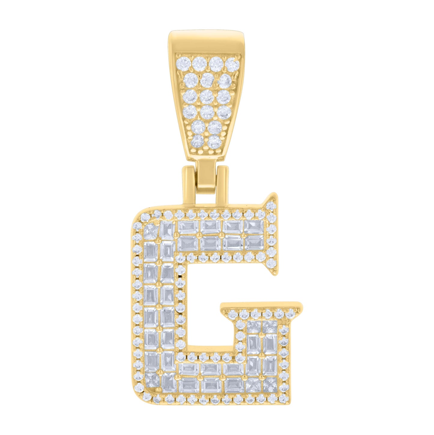 Sterling Silver Unisex Baguette Round Cubic-Zirconia Initial Alphabet Charm Pendant