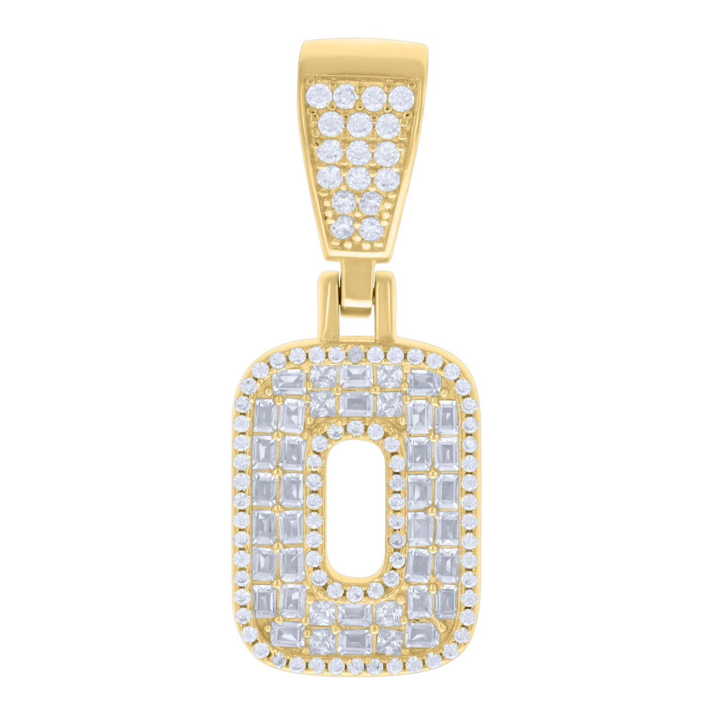 Sterling Silver Unisex Baguette Round Cubic-Zirconia Initial Alphabet Charm Pendant