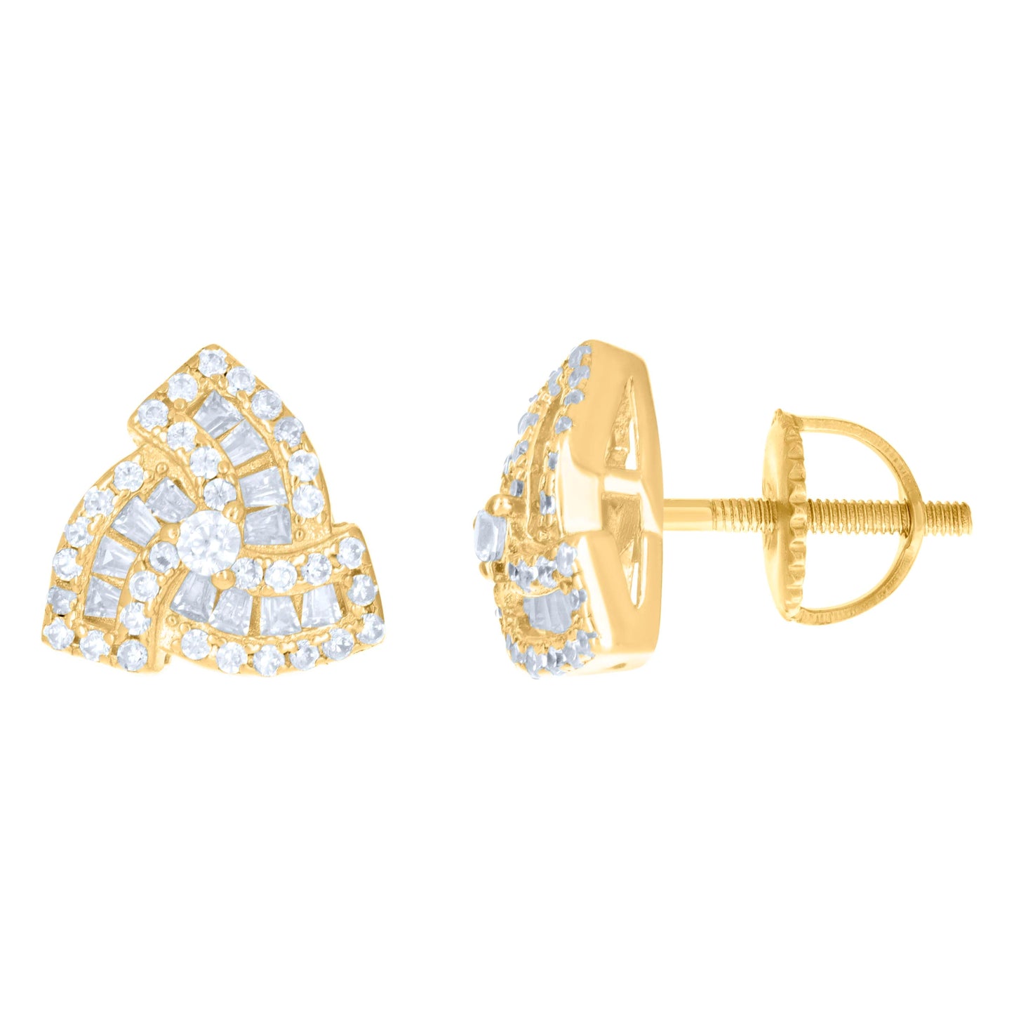 Sterling Silver Unisex Baguette Cubic-Zirconia Fashion Stud Earrings