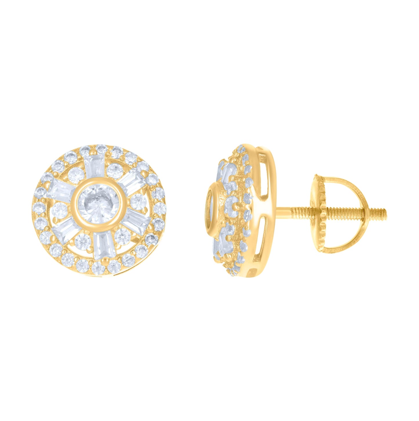 Sterling Silver Unisex Baguette Cubic-Zirconia Fashion Stud Earrings