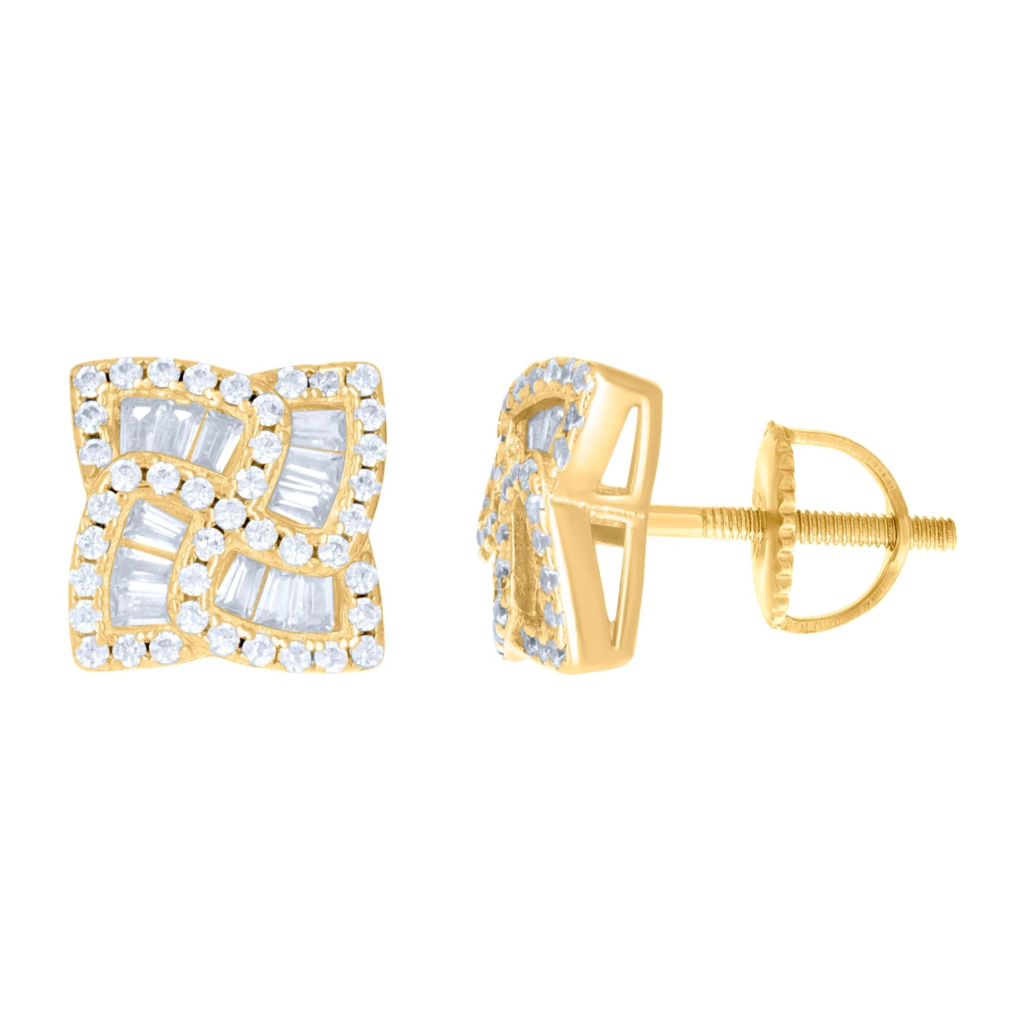 Sterling Silver Unisex Baguette Cubic-Zirconia Fashion Stud Earrings