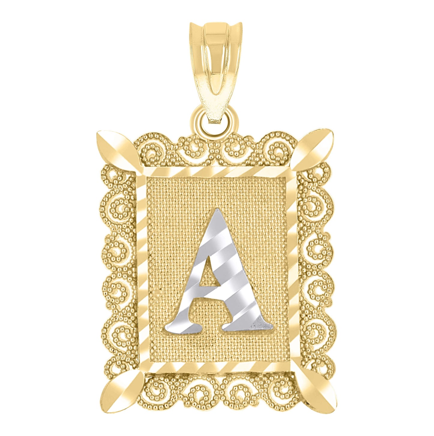 10K Two-Tone Gold Unisex Diamond-Cut Initial Charm Pendant