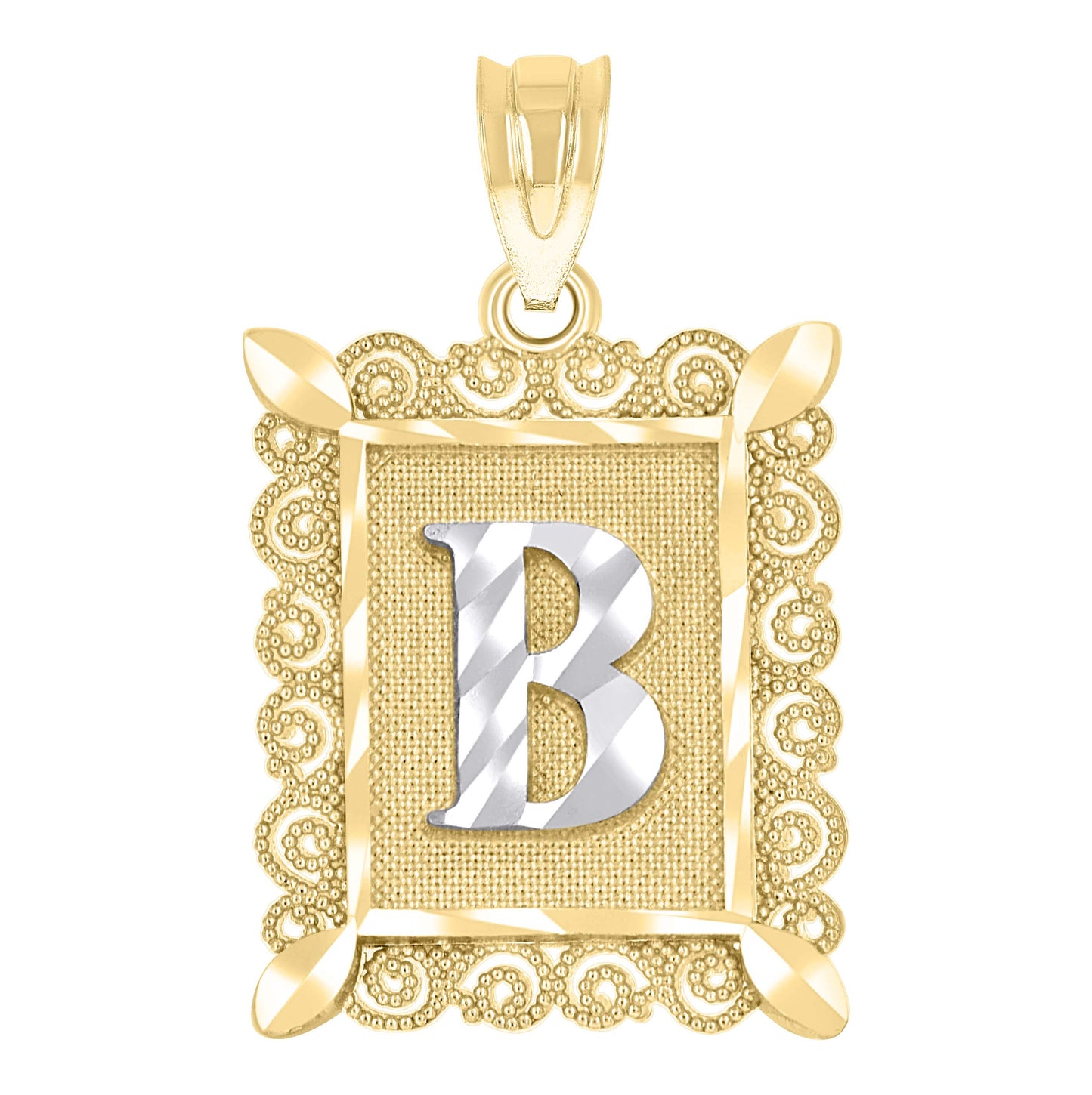 10K Two-Tone Gold Unisex Diamond-Cut Initial Charm Pendant