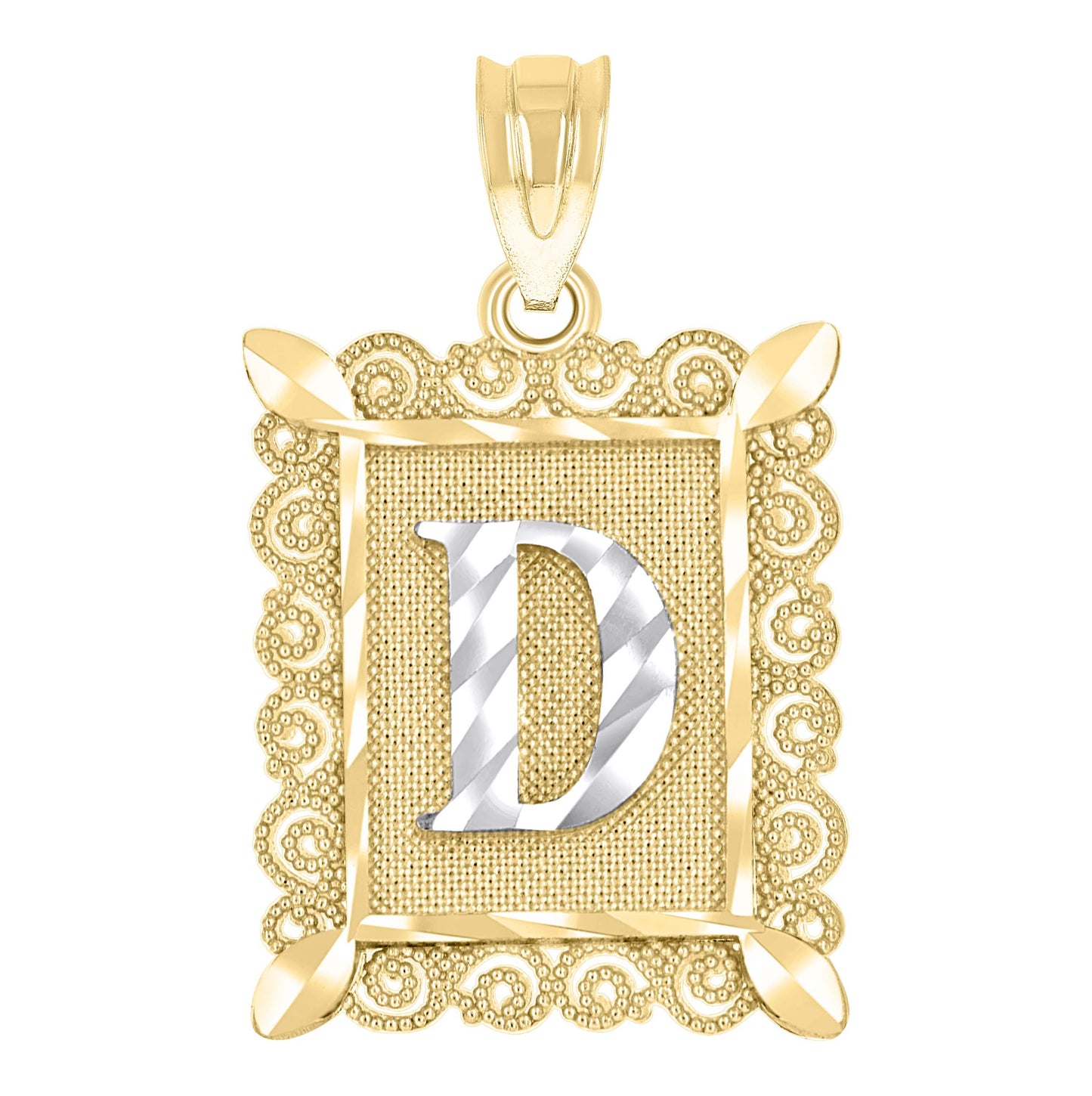 10K Two-Tone Gold Unisex Diamond-Cut Initial Charm Pendant