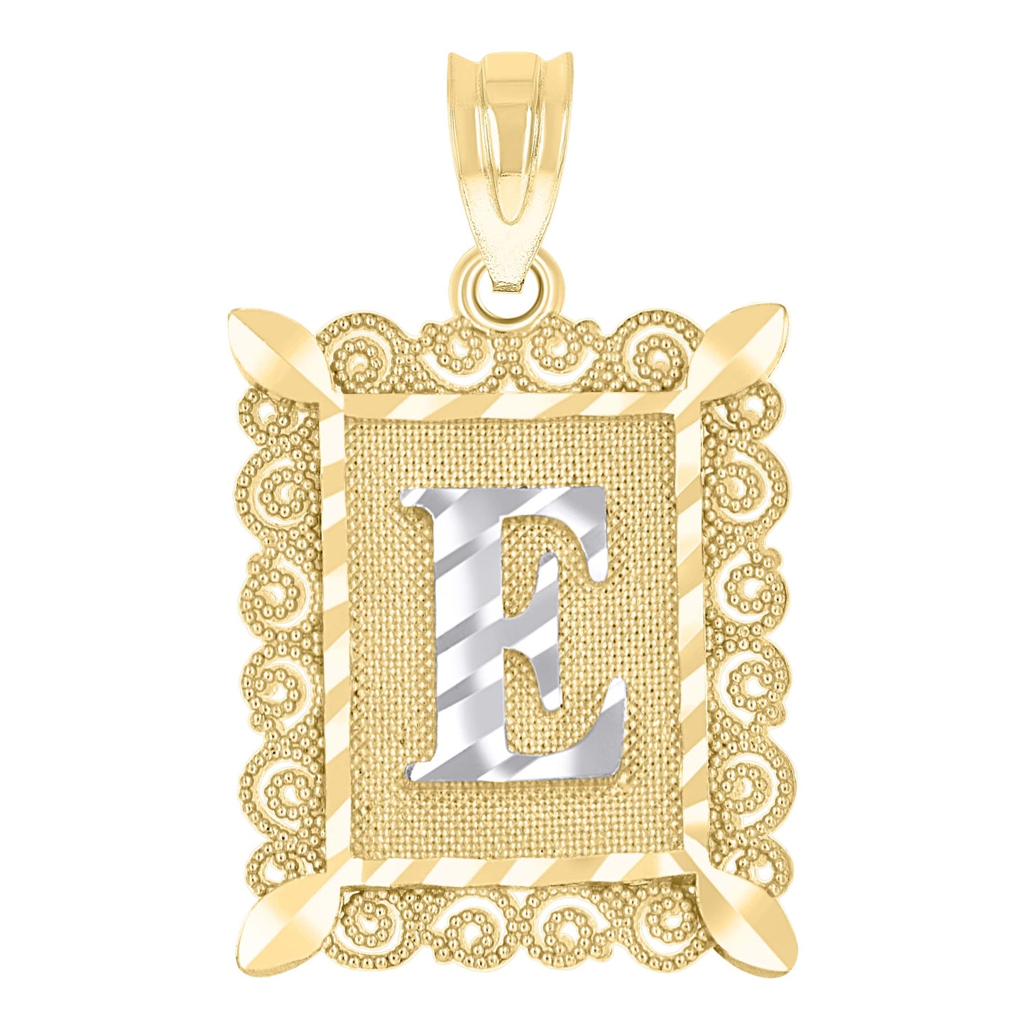 10K Two-Tone Gold Unisex Diamond-Cut Initial Charm Pendant