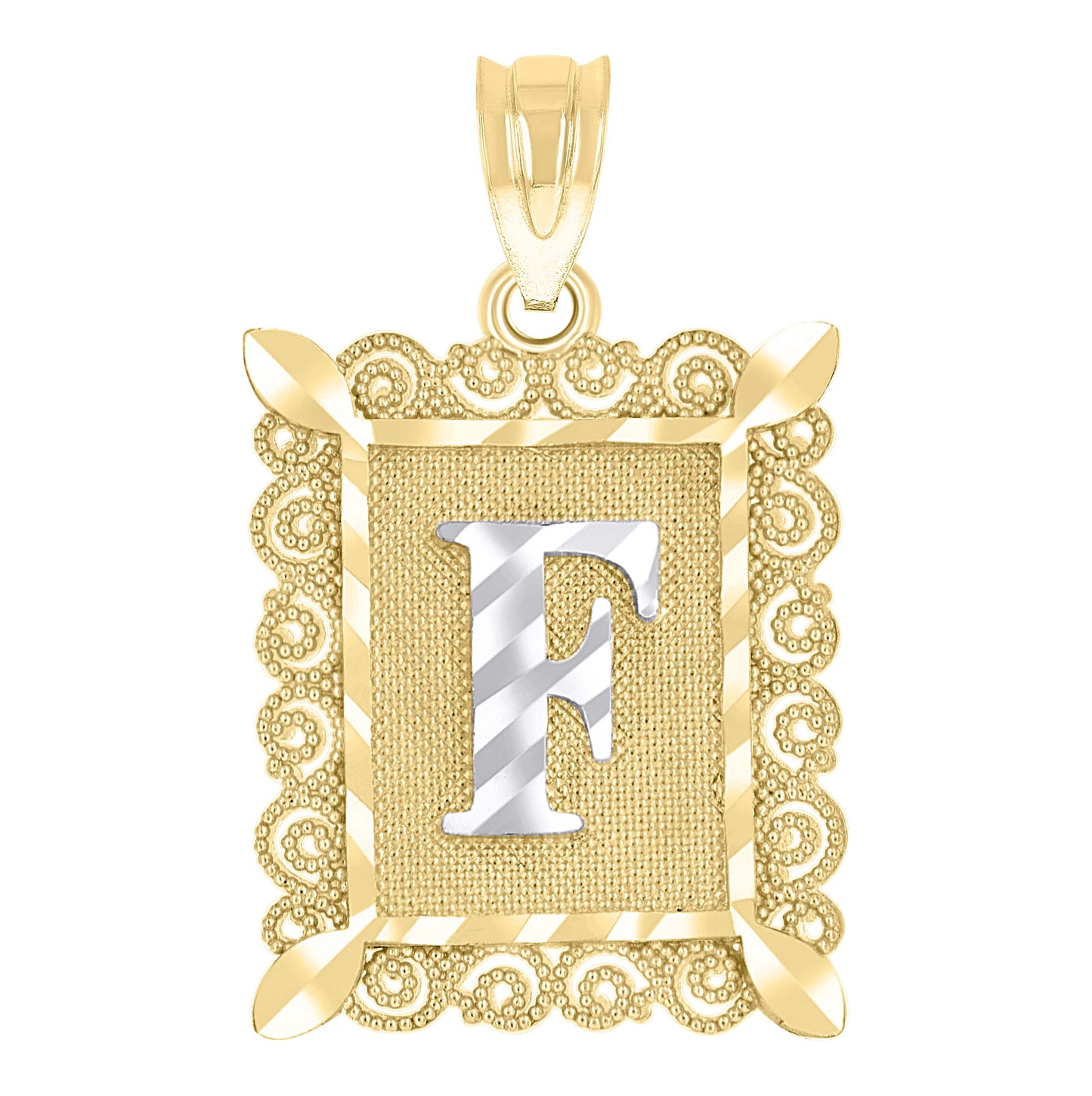 10K Two-Tone Gold Unisex Diamond-Cut Initial Charm Pendant