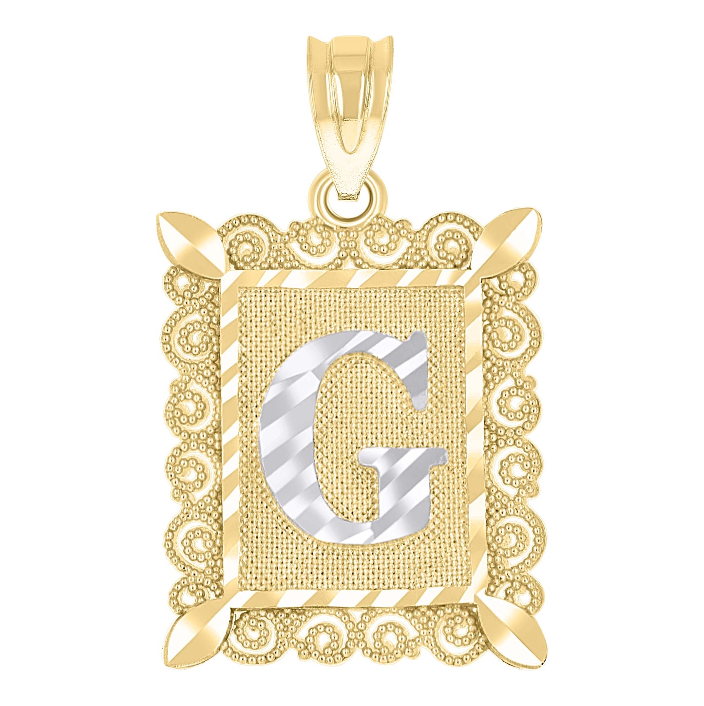 10K Two-Tone Gold Unisex Diamond-Cut Initial Charm Pendant