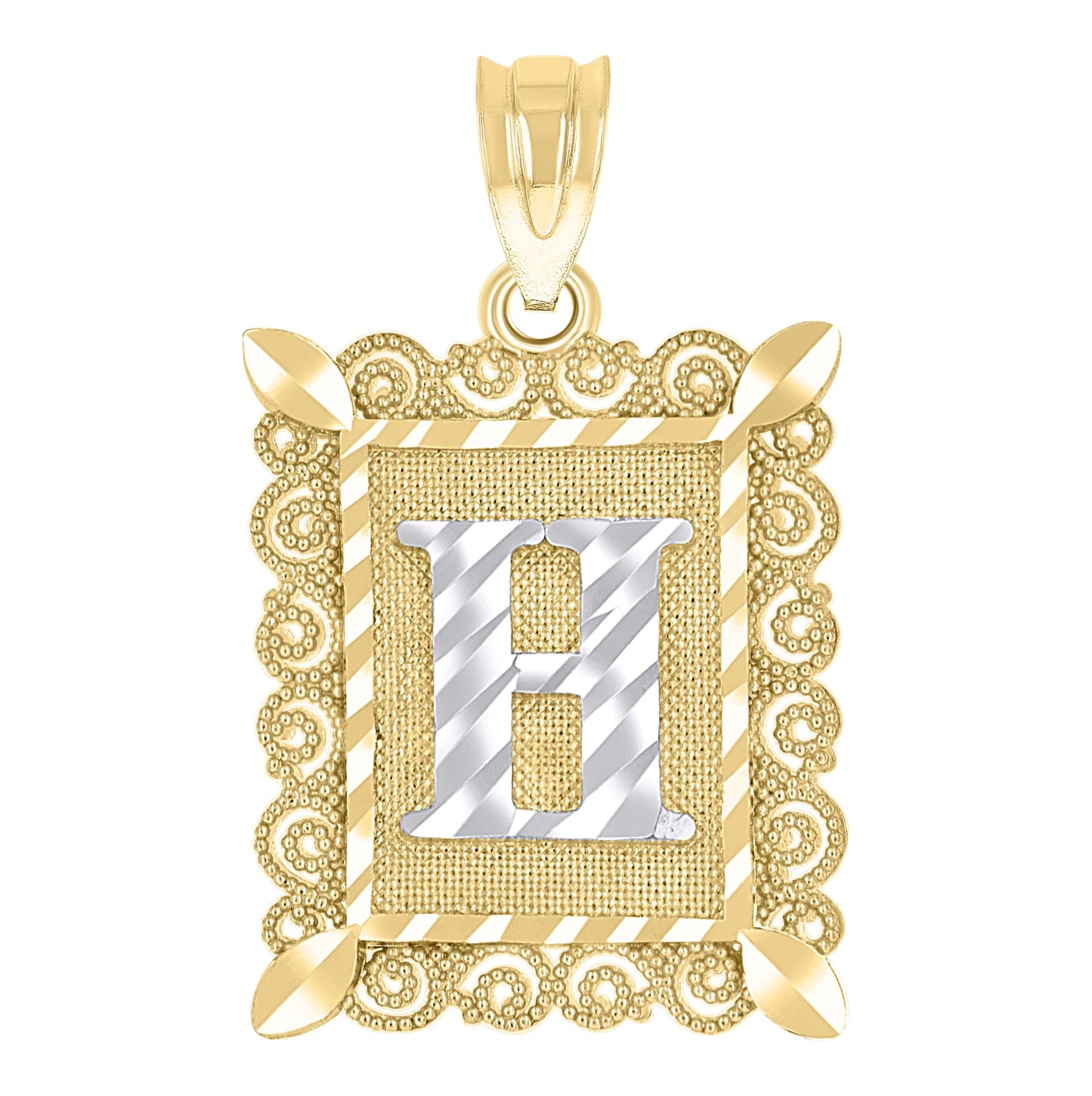 10K Two-Tone Gold Unisex Diamond-Cut Initial Charm Pendant