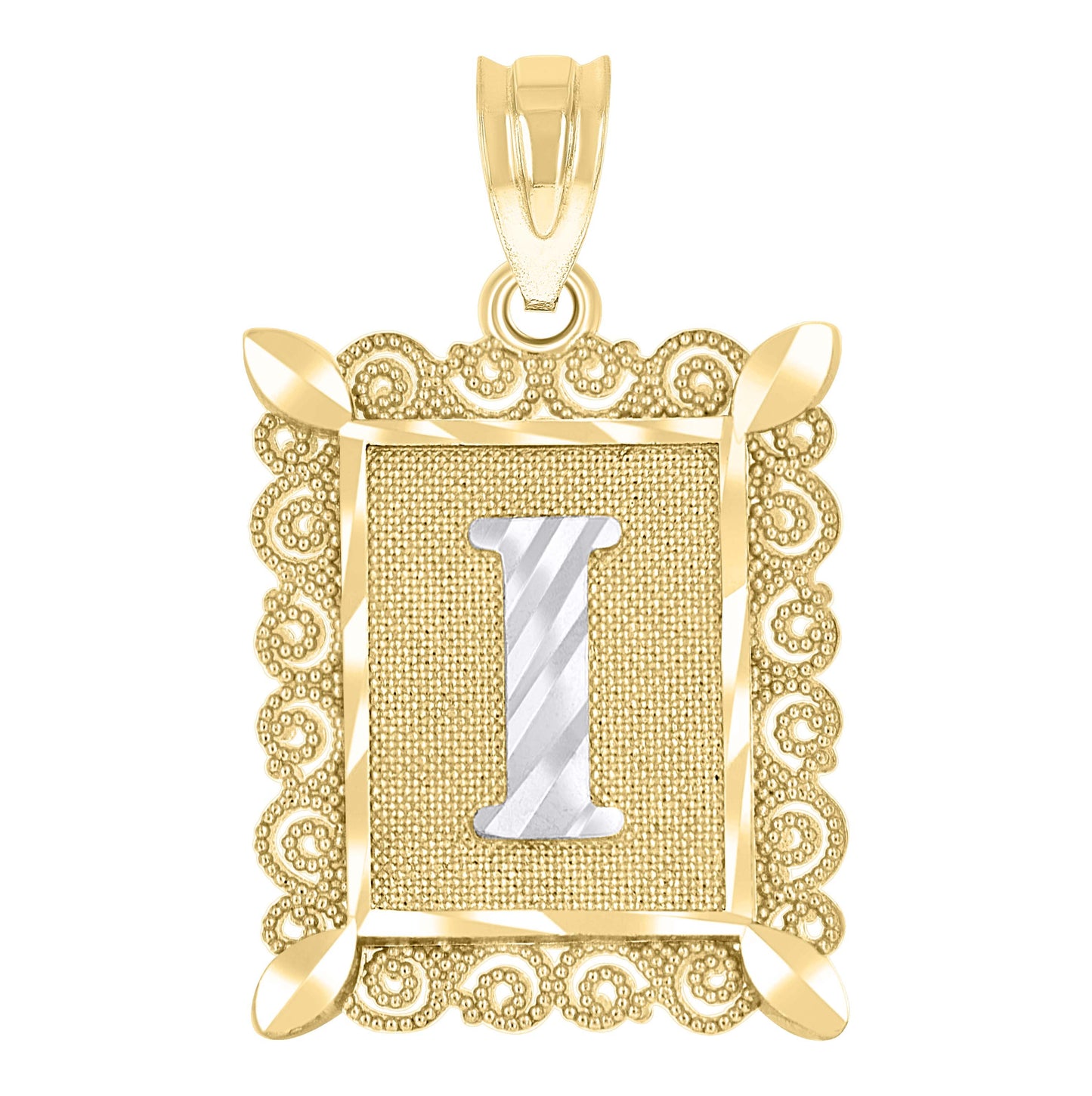 10K Two-Tone Gold Unisex Diamond-Cut Initial Charm Pendant