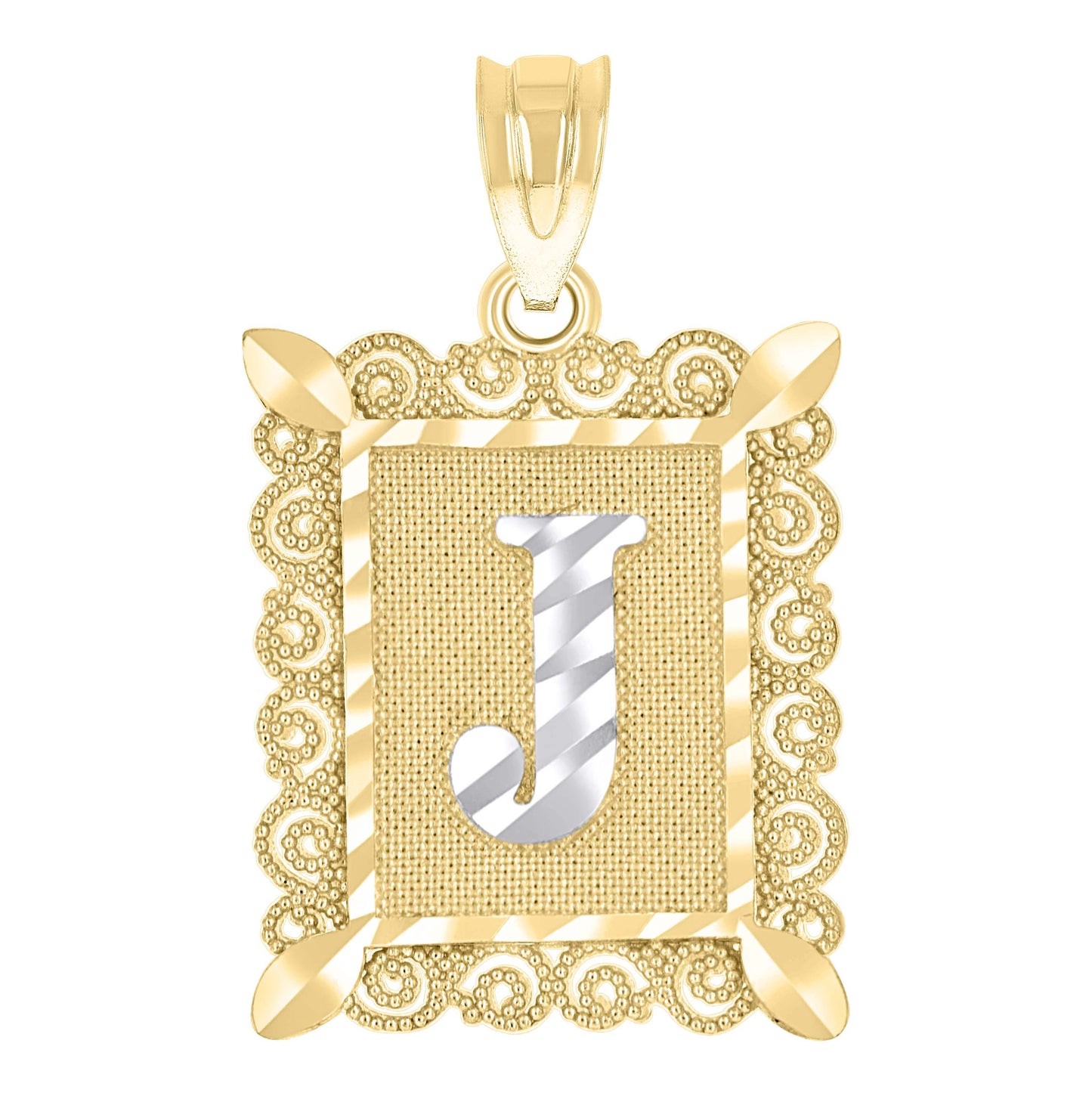 10K Two-Tone Gold Unisex Diamond-Cut Initial Charm Pendant