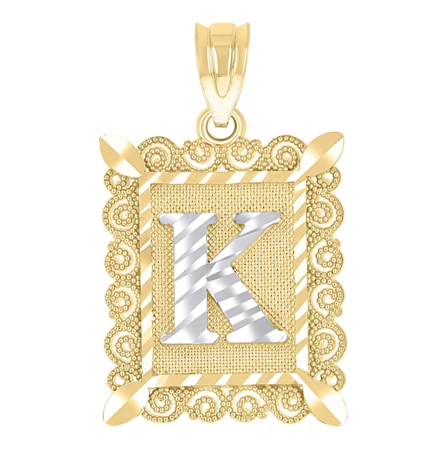 10K Two-Tone Gold Unisex Diamond-Cut Initial Charm Pendant