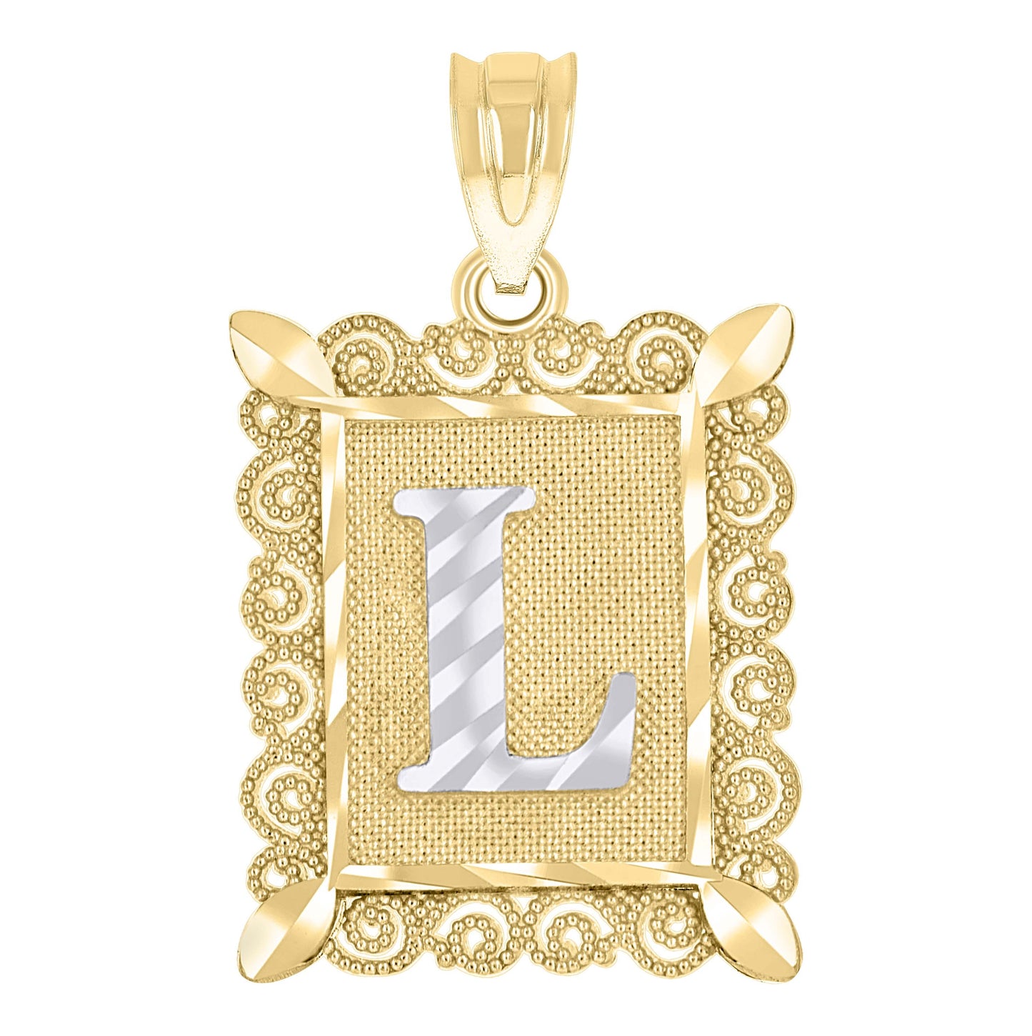 10K Two-Tone Gold Unisex Diamond-Cut Initial Charm Pendant