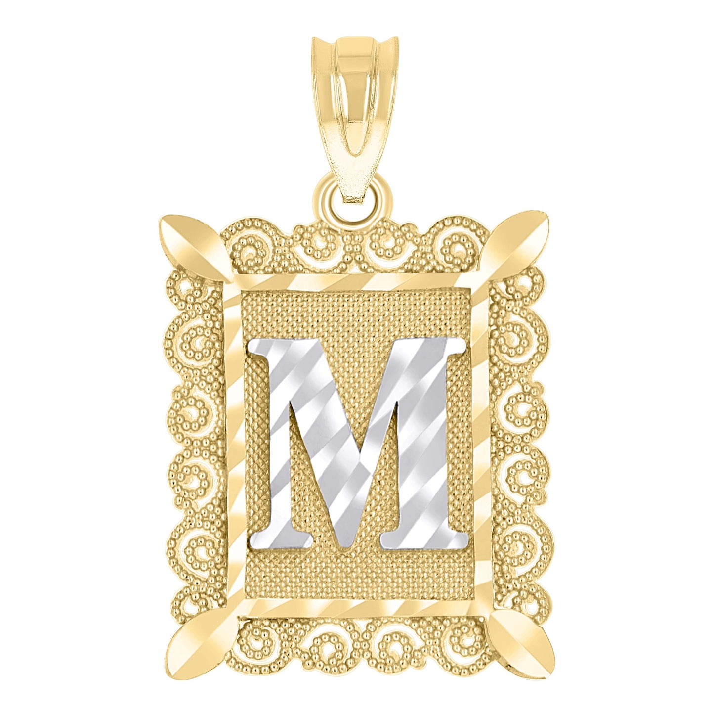 10K Two-Tone Gold Unisex Diamond-Cut Initial Charm Pendant