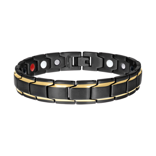 Stainless Steel Yellow Black-tone Mens Fashion Bracelet Size 8.5 Inches