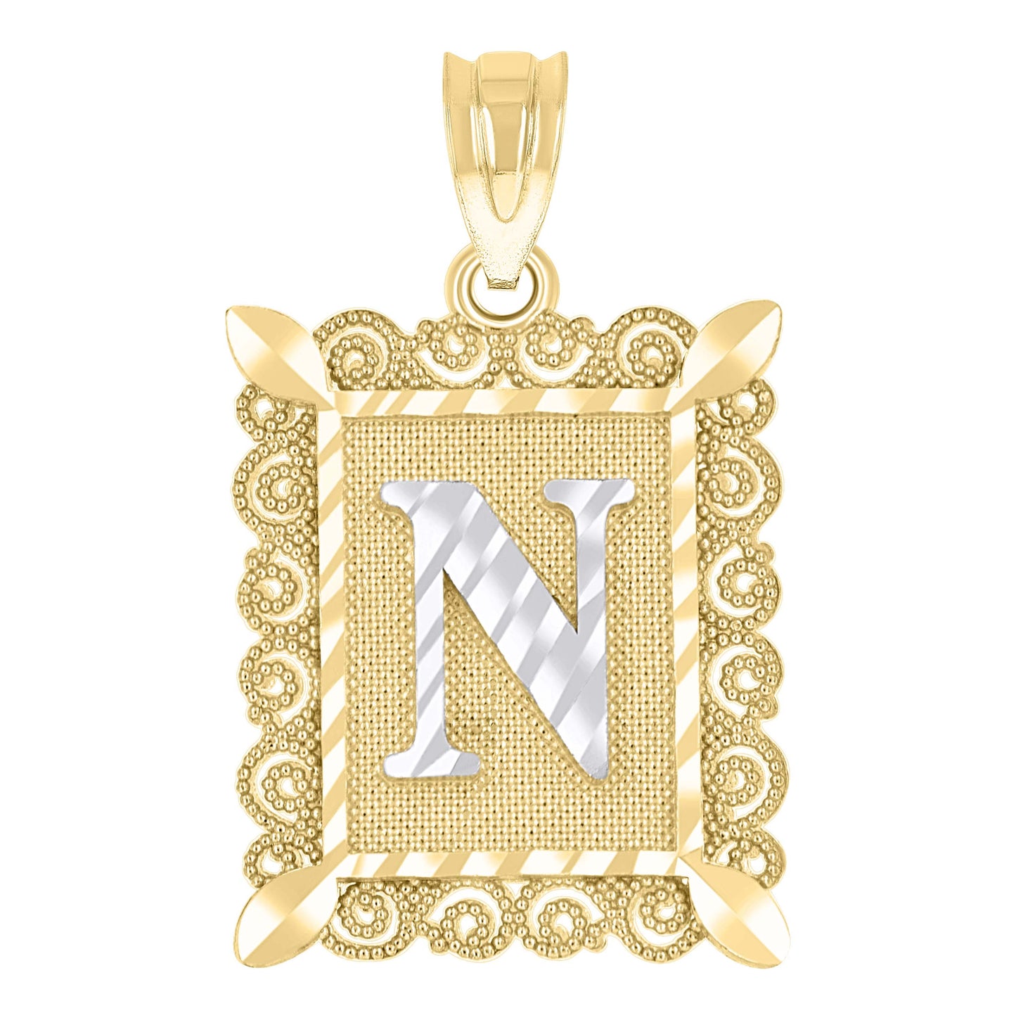 10K Two-Tone Gold Unisex Diamond-Cut Initial Charm Pendant