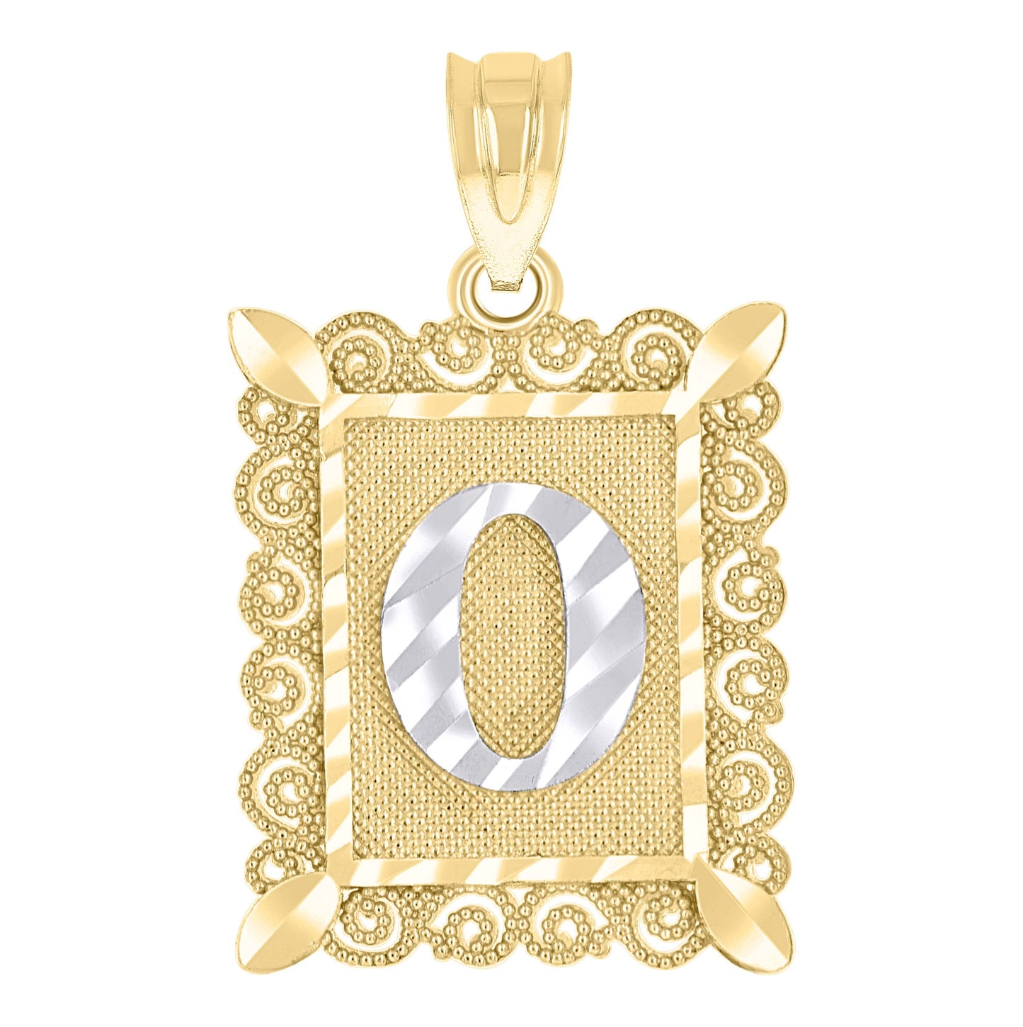 10K Two-Tone Gold Unisex Diamond-Cut Initial Charm Pendant