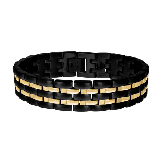 Stainless Steel Yellow Black-tone Mens Fashion Bracelet Size 8.5 Inches