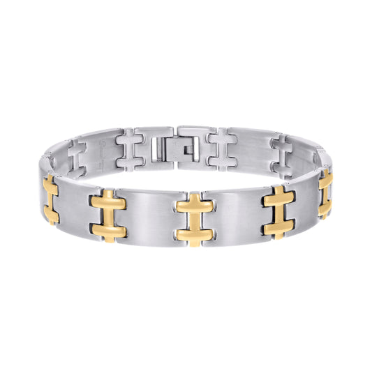 Stainless Steel Yellow-tone Mens Fashion Bracelet Size 8.5 Inches