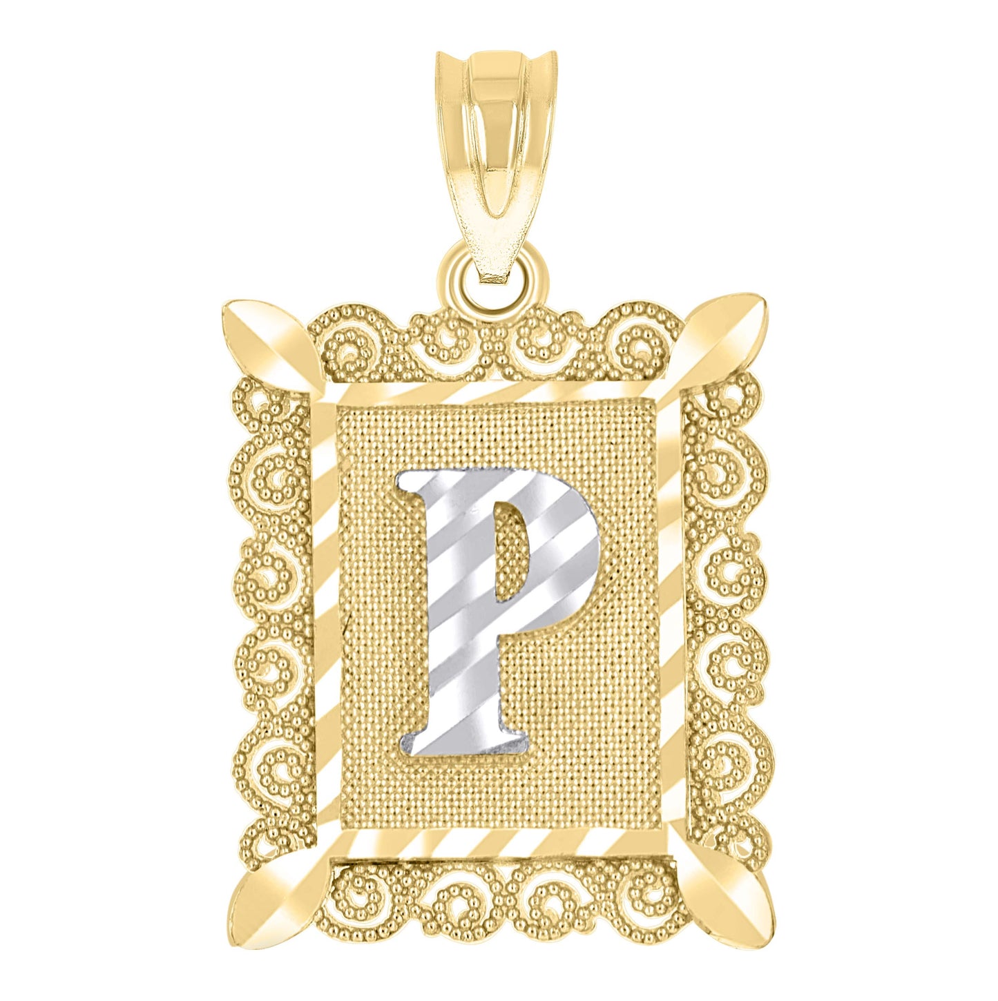 10K Two-Tone Gold Unisex Diamond-Cut Initial Charm Pendant