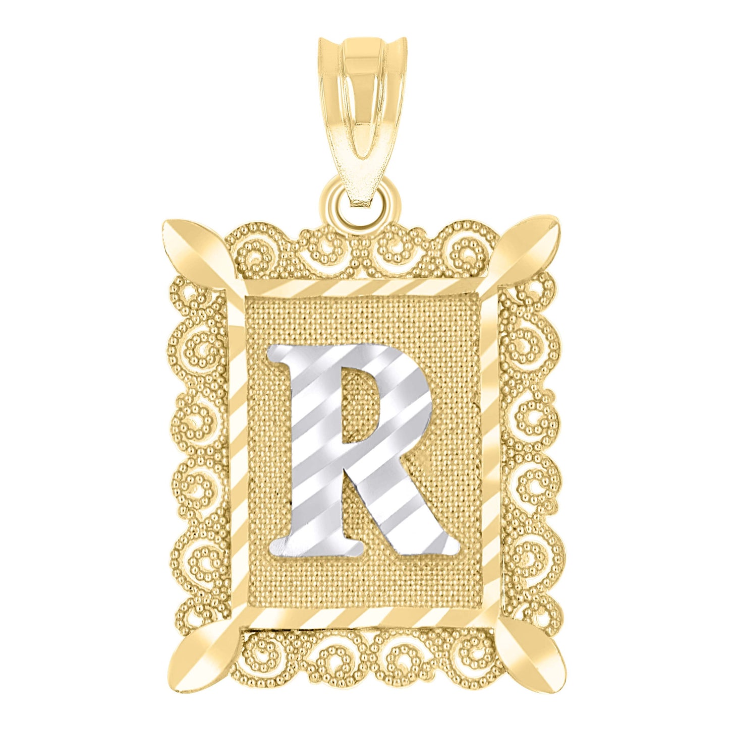 10K Two-Tone Gold Unisex Diamond-Cut Initial Charm Pendant