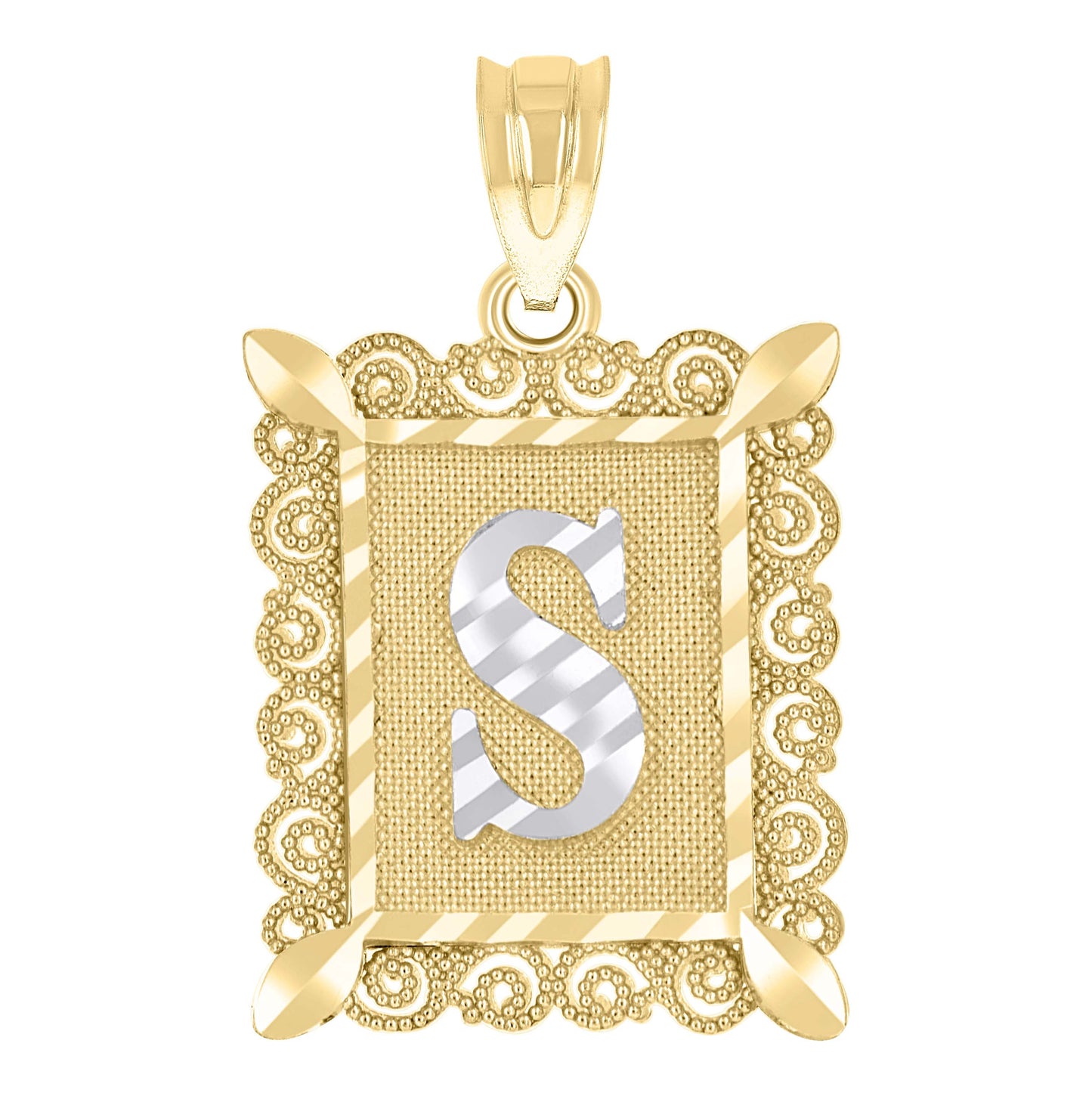 10K Two-Tone Gold Unisex Diamond-Cut Initial Charm Pendant