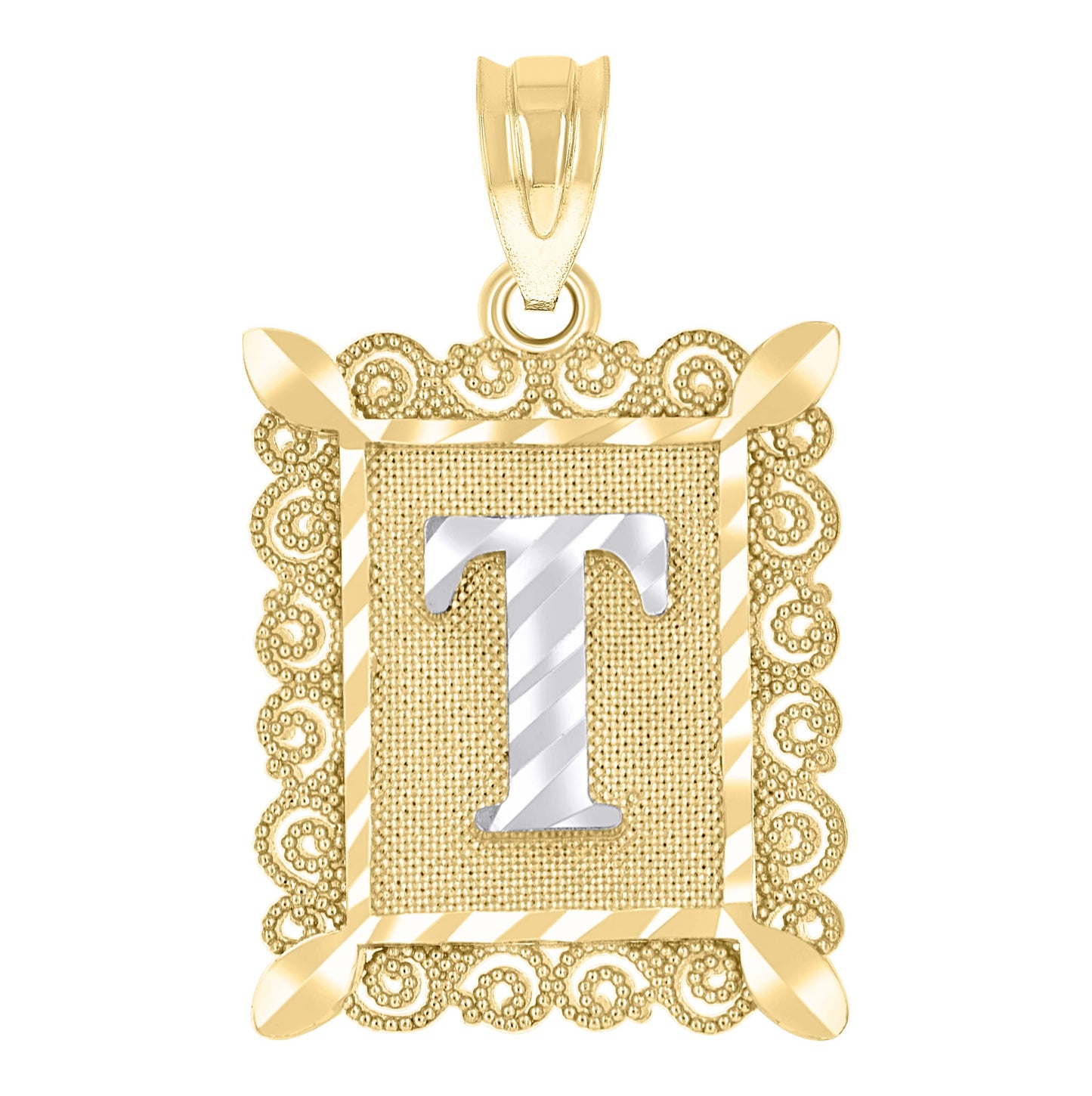 10K Two-Tone Gold Unisex Diamond-Cut Initial Charm Pendant