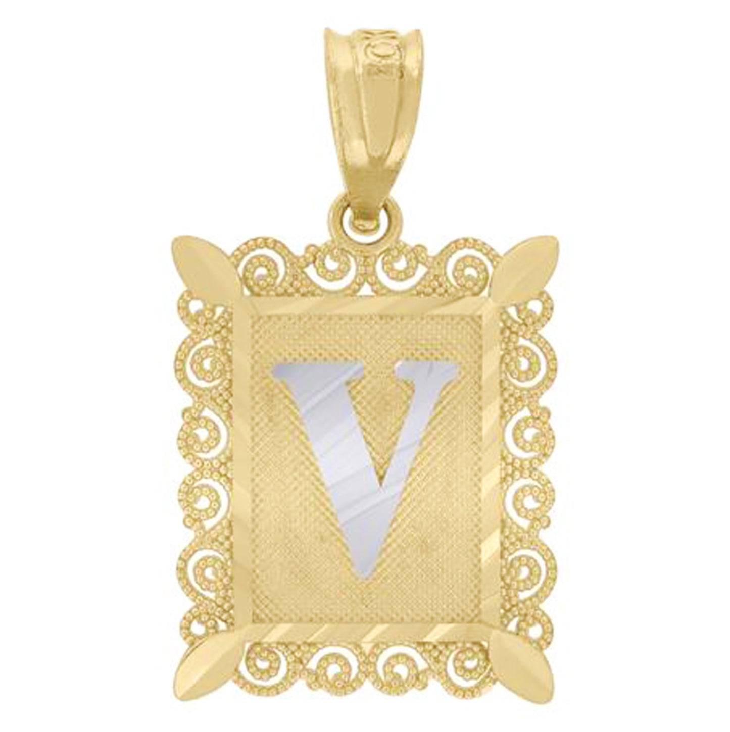 10K Two-Tone Gold Unisex Diamond-Cut Initial Charm Pendant