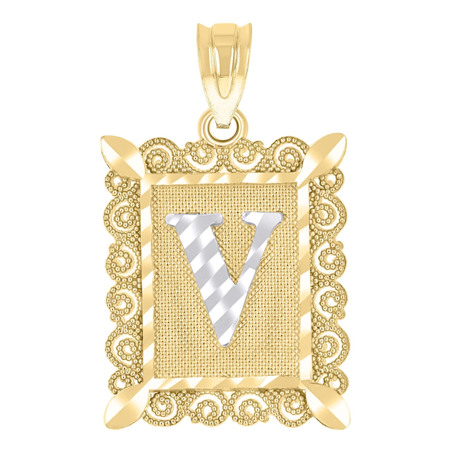 10K Two-Tone Gold Unisex Diamond-Cut Initial Charm Pendant