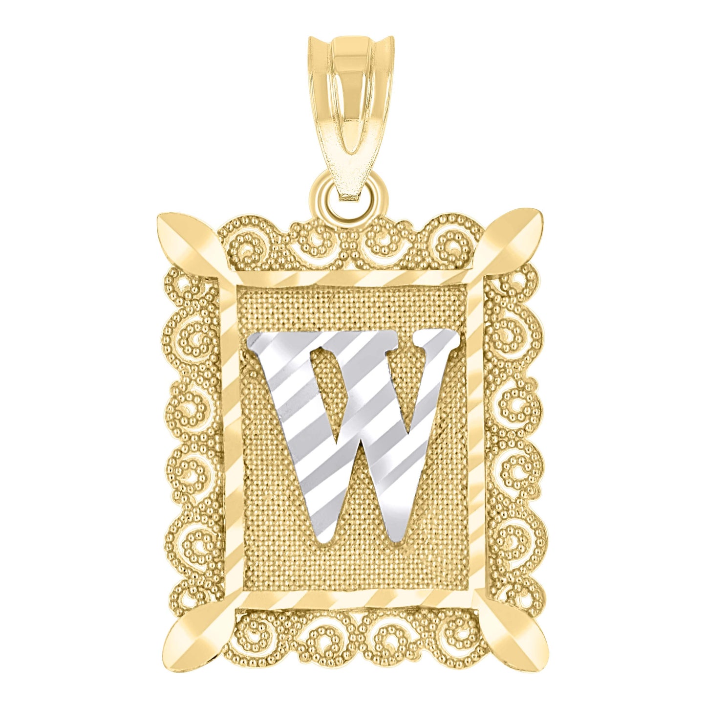 10K Two-Tone Gold Unisex Diamond-Cut Initial Charm Pendant