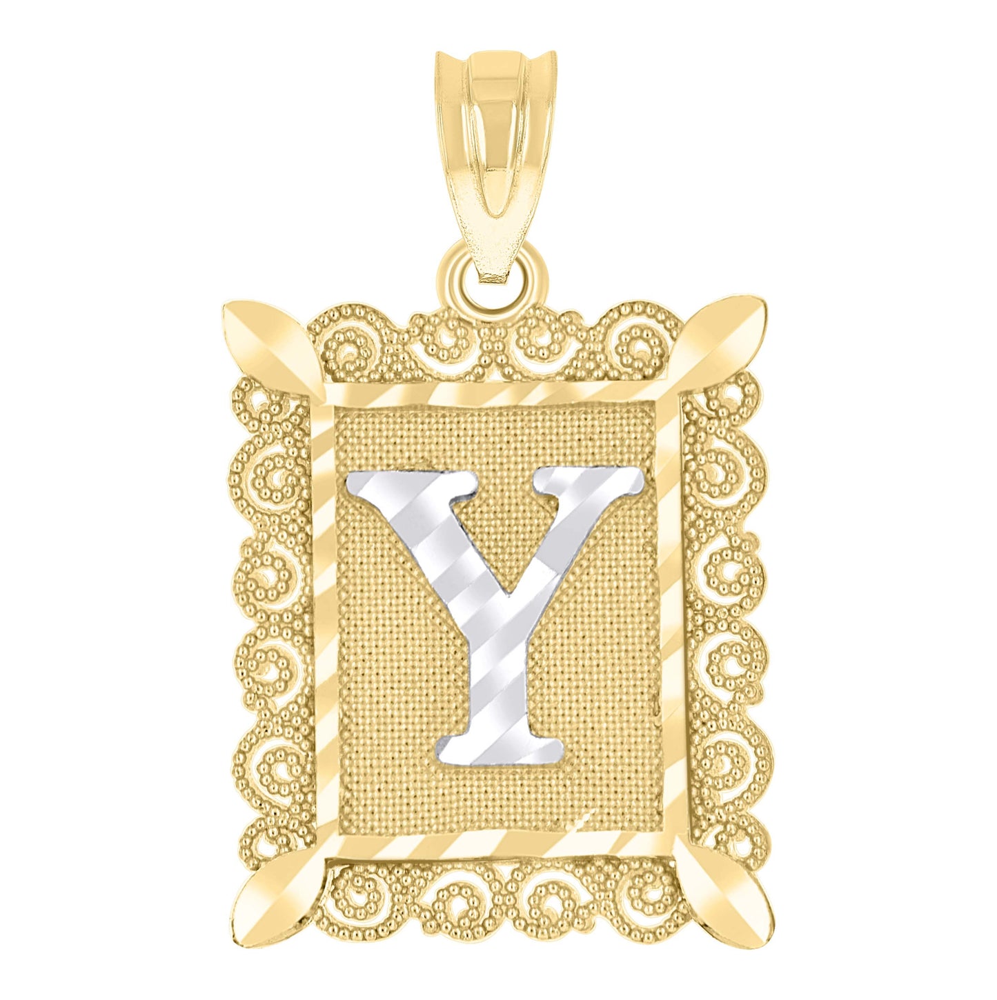 10K Two-Tone Gold Unisex Diamond-Cut Initial Charm Pendant