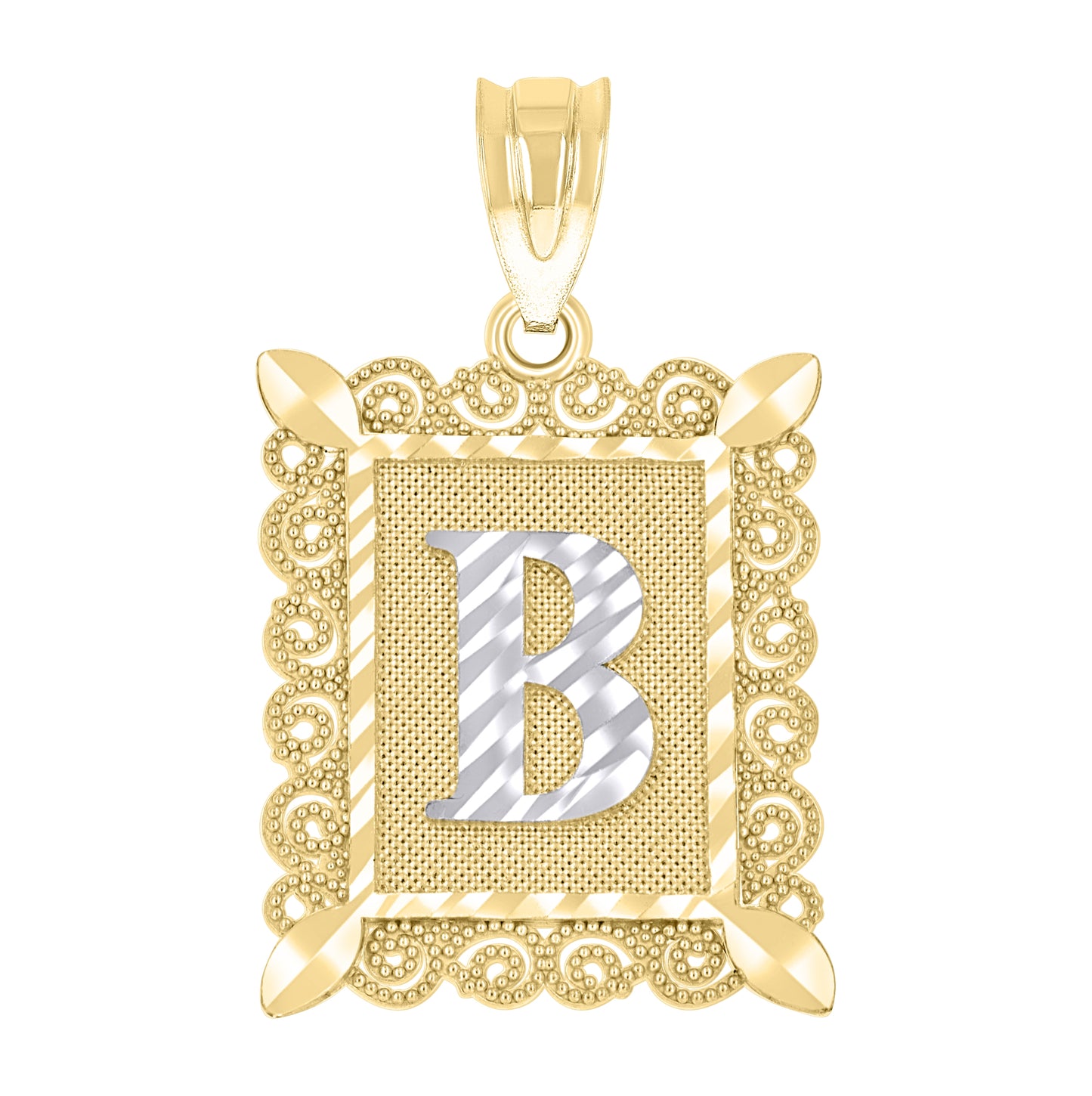 10K Two-Tone Gold Unisex Diamond-Cut Initial Charm Pendant