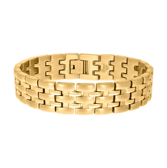 Stainless Steel Yellow-tone Mens Fashion Bracelet Size 8.5 Inches