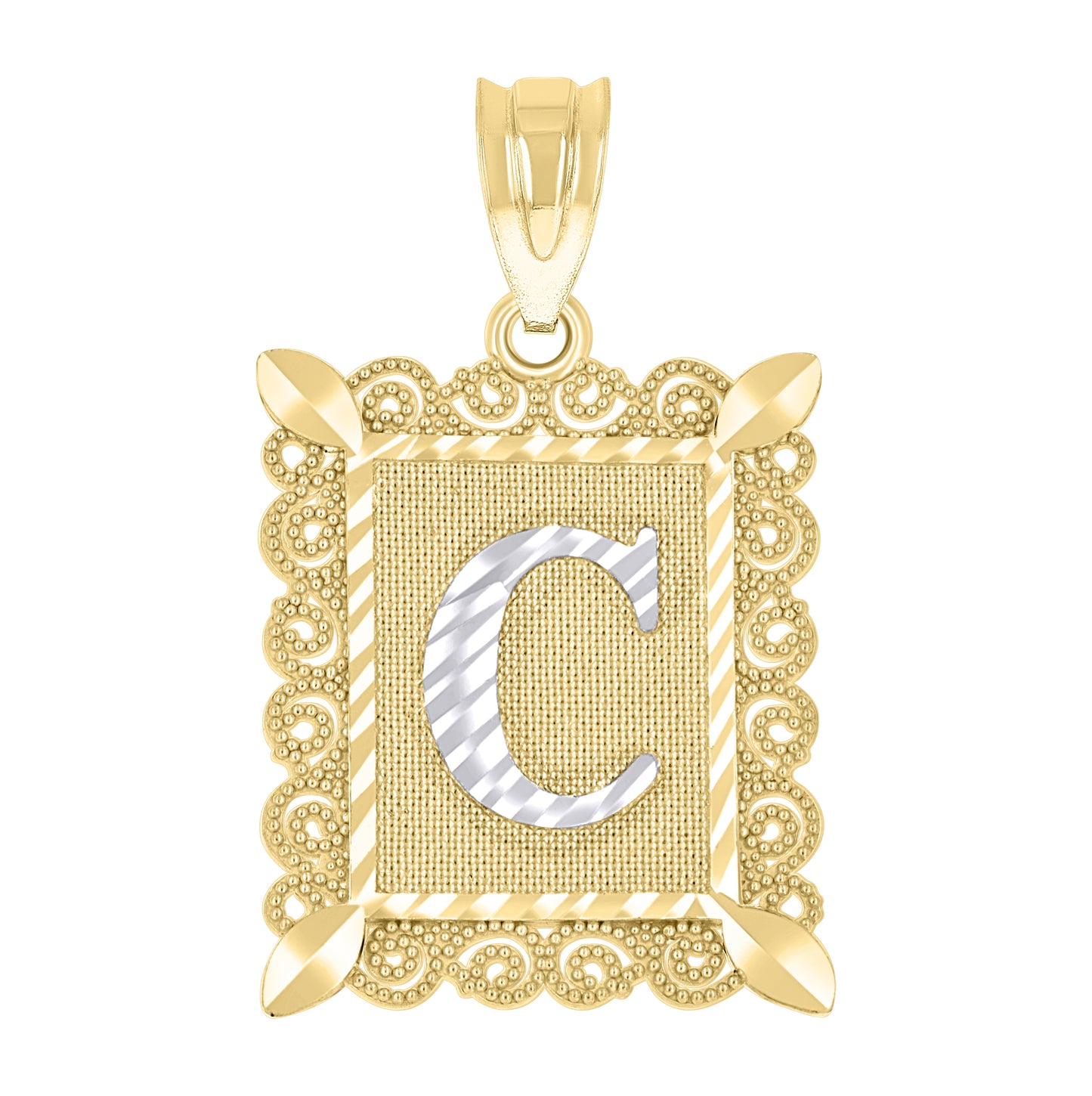 10K Two-Tone Gold Unisex Diamond-Cut Initial Charm Pendant