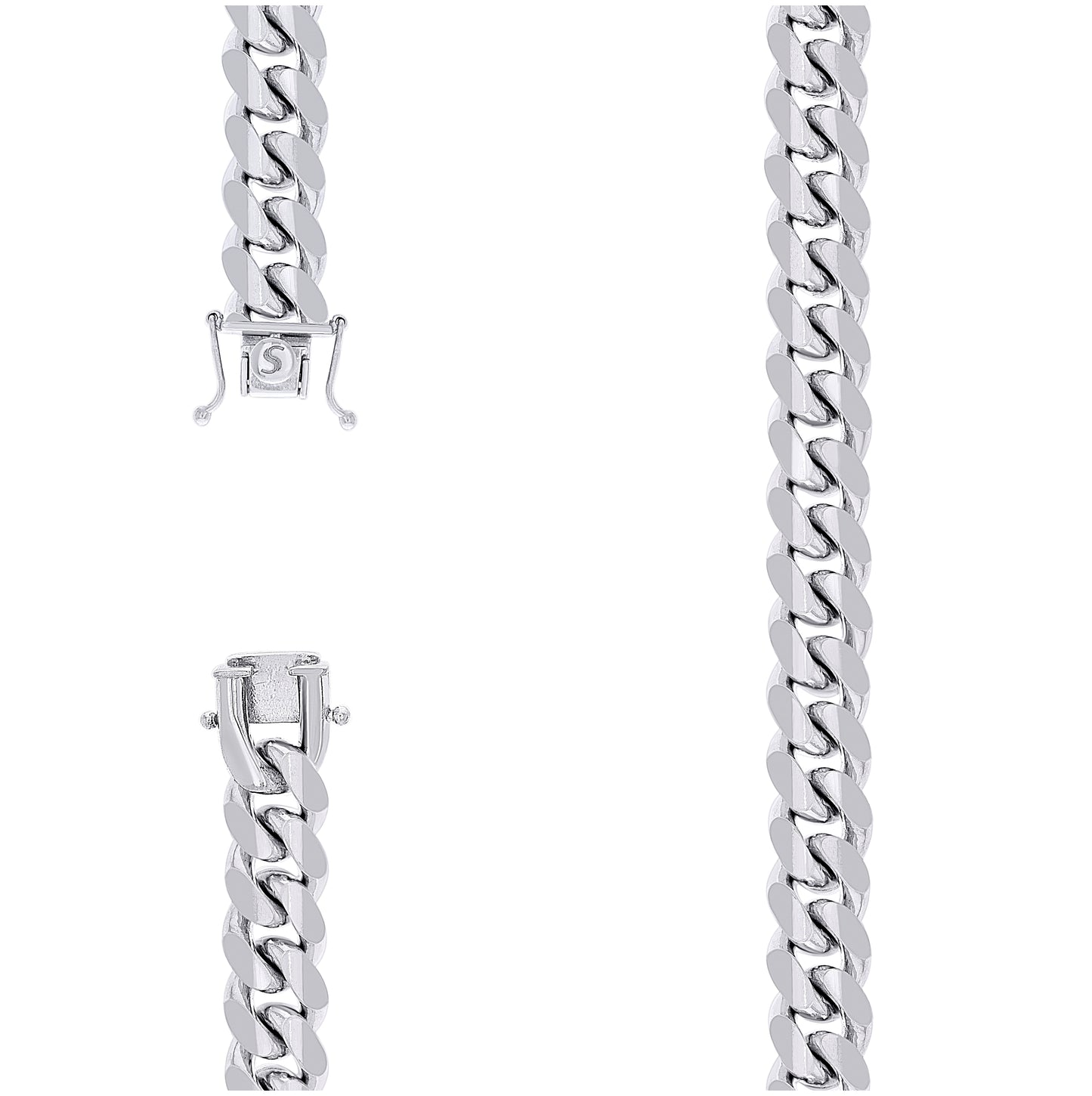 Sterling Silver Rhodium Plated Solid Miami Cuban Chain