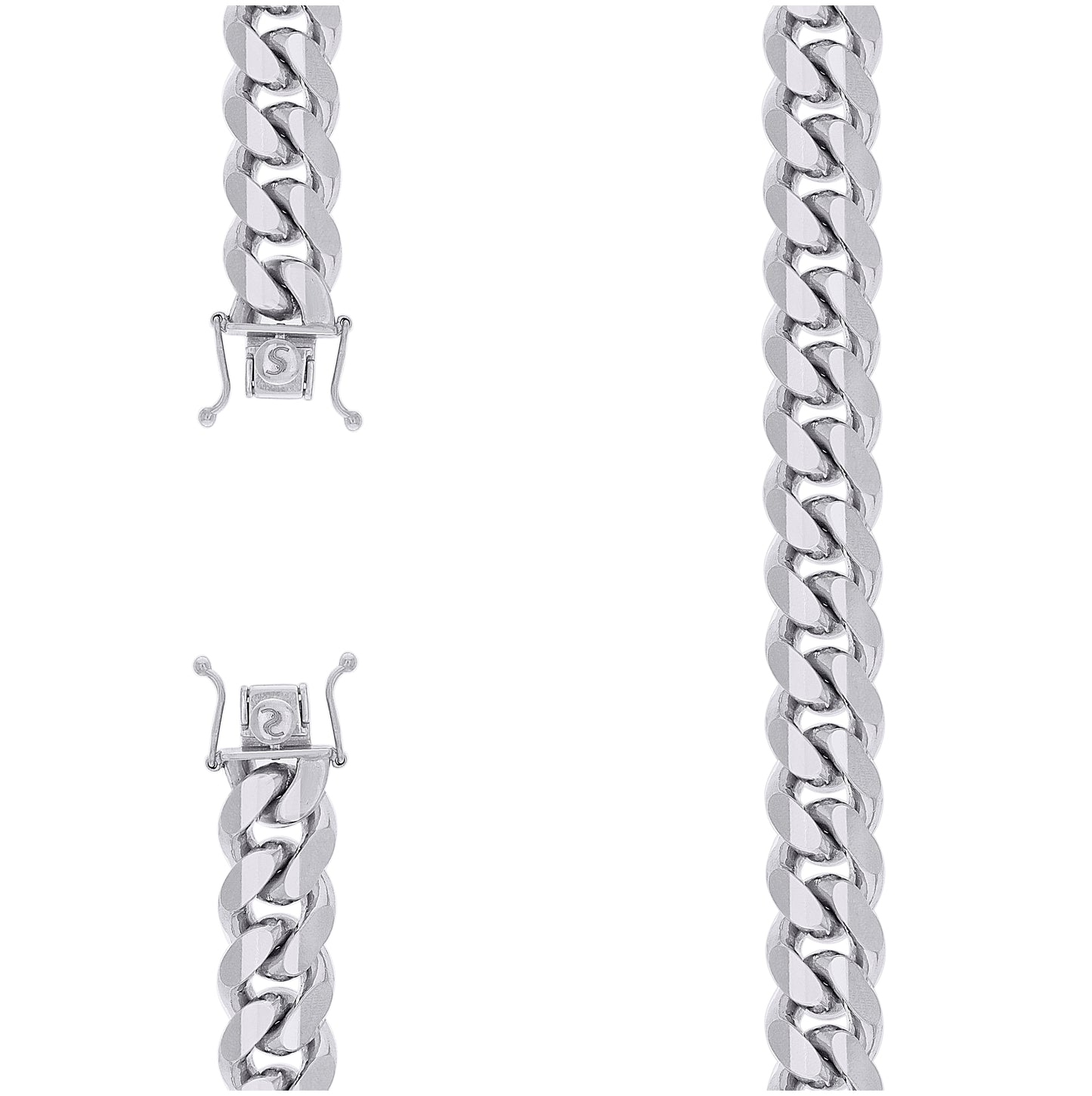 Sterling Silver Rhodium Plated Solid Miami Cuban Chain
