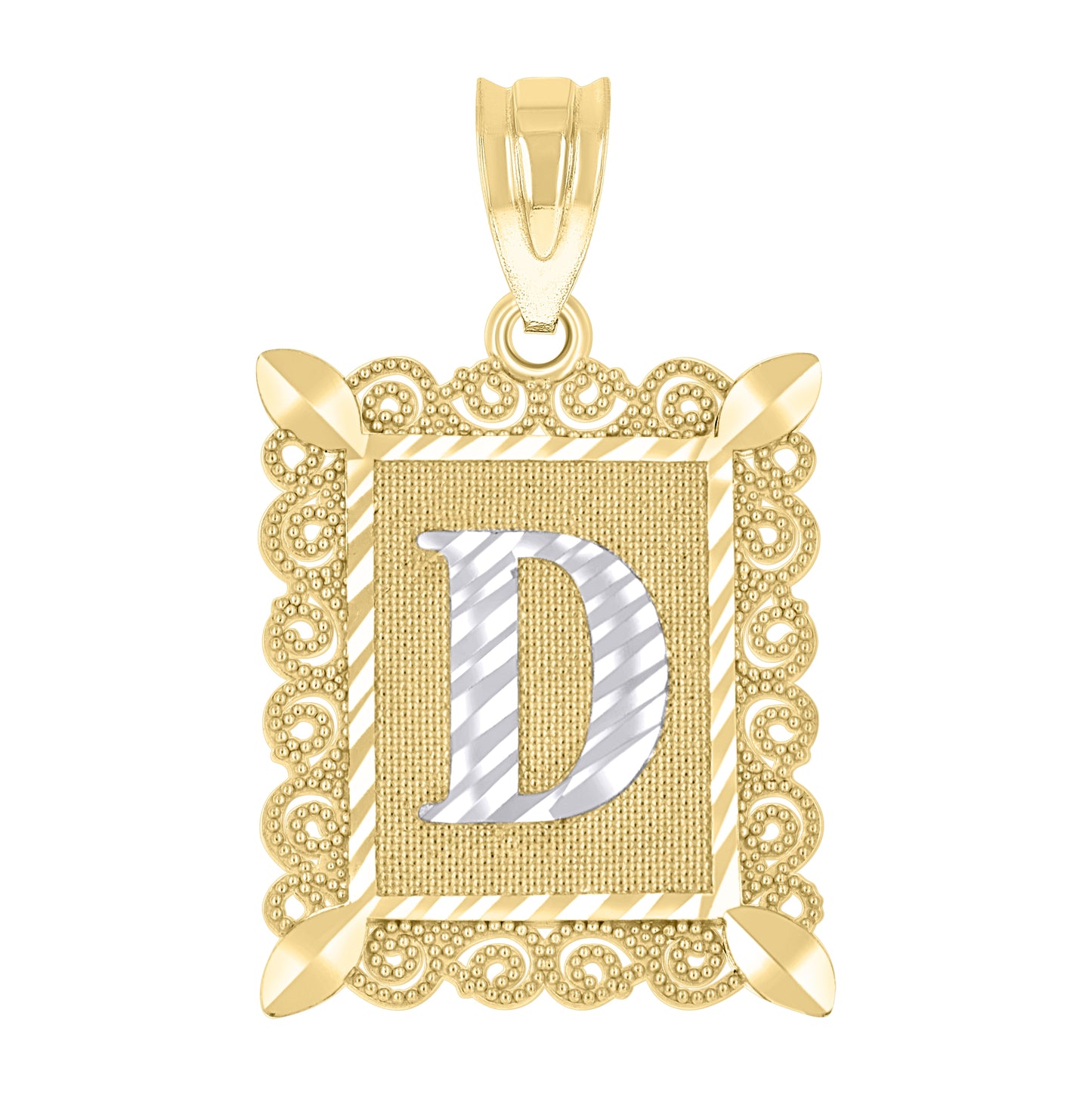 10K Two-Tone Gold Unisex Diamond-Cut Initial Charm Pendant