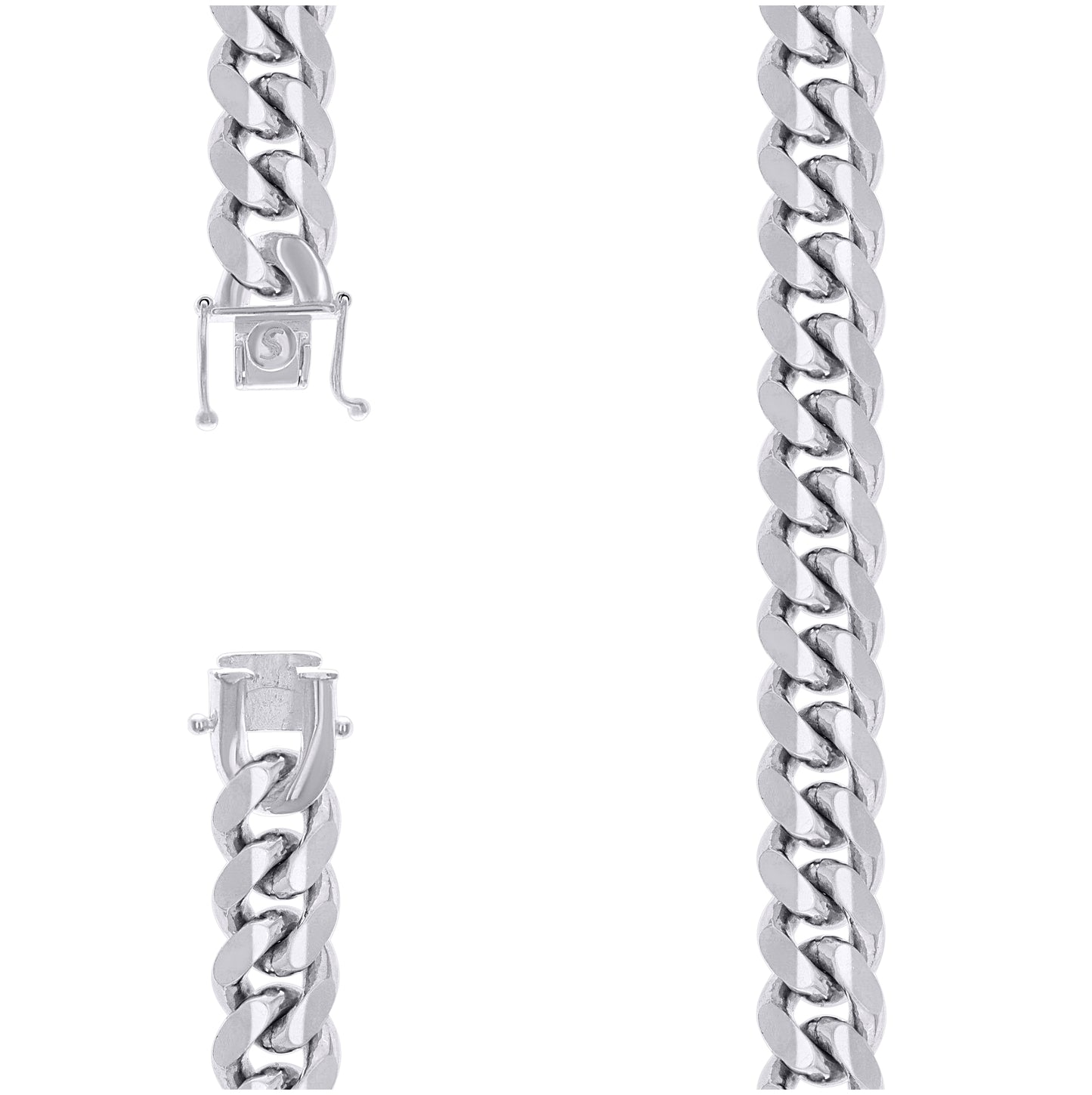 Sterling Silver Rhodium Plated Solid Miami Cuban Chain
