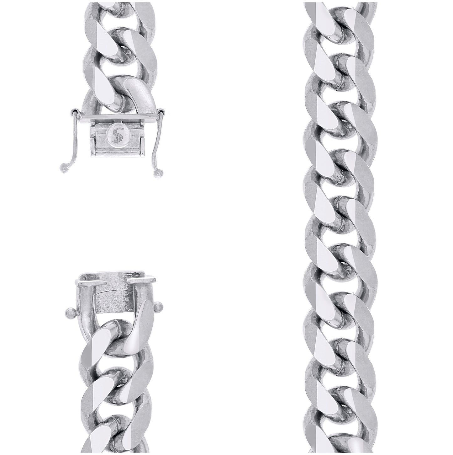 Sterling Silver Rhodium Plated Solid Miami Cuban Chain
