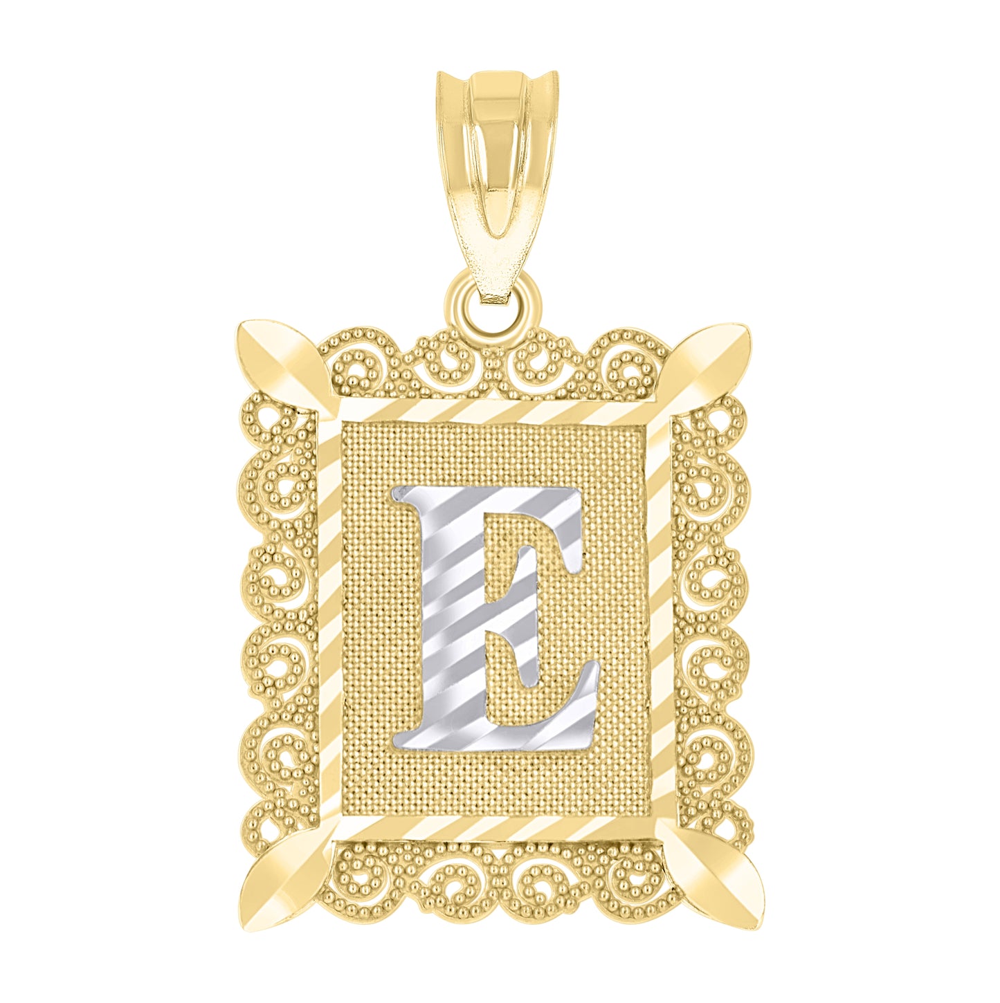 10K Two-Tone Gold Unisex Diamond-Cut Initial Charm Pendant