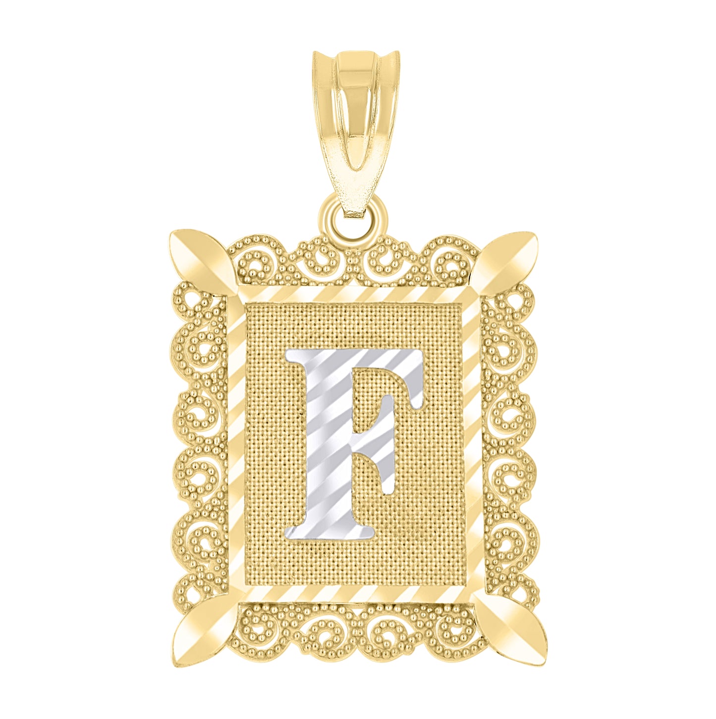 10K Two-Tone Gold Unisex Diamond-Cut Initial Charm Pendant
