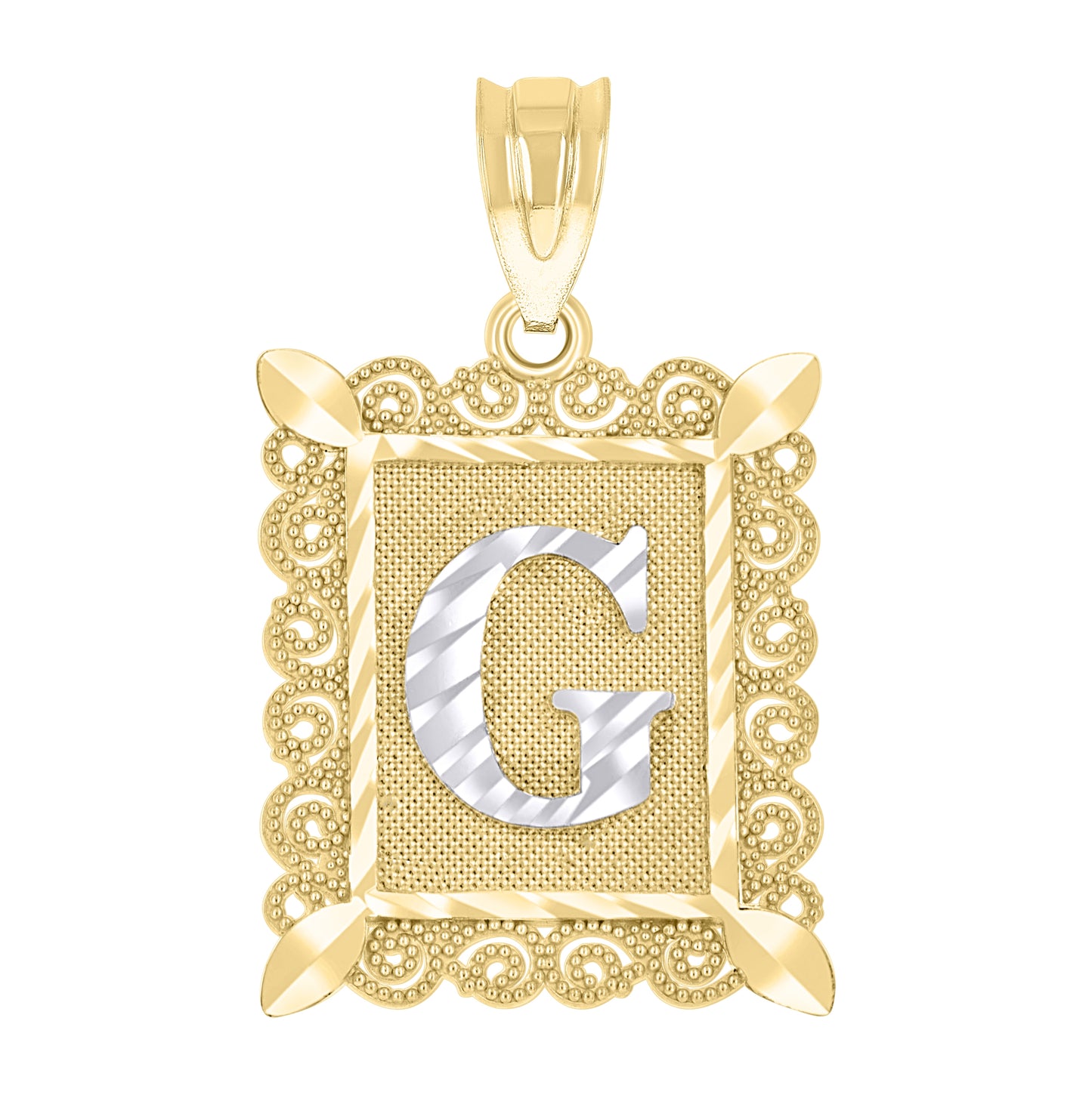 10K Two-Tone Gold Unisex Diamond-Cut Initial Charm Pendant