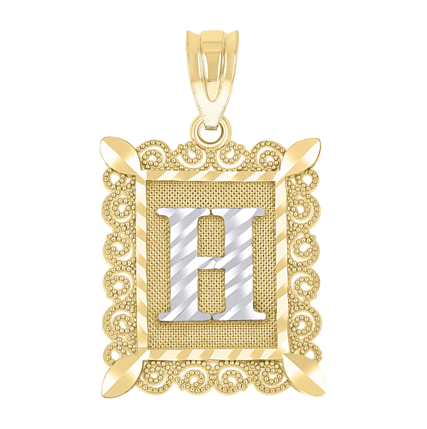 10K Two-Tone Gold Unisex Diamond-Cut Initial Charm Pendant