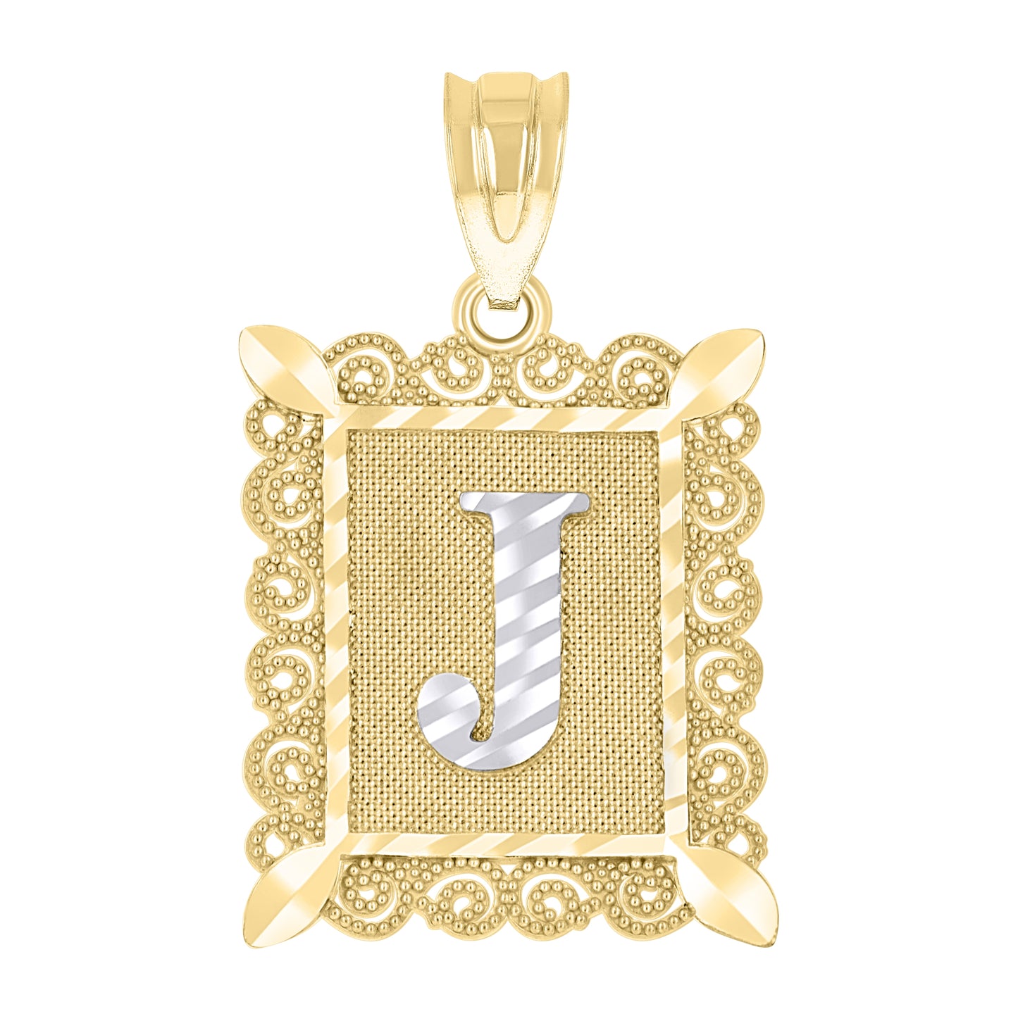 10K Two-Tone Gold Unisex Diamond-Cut Initial Charm Pendant