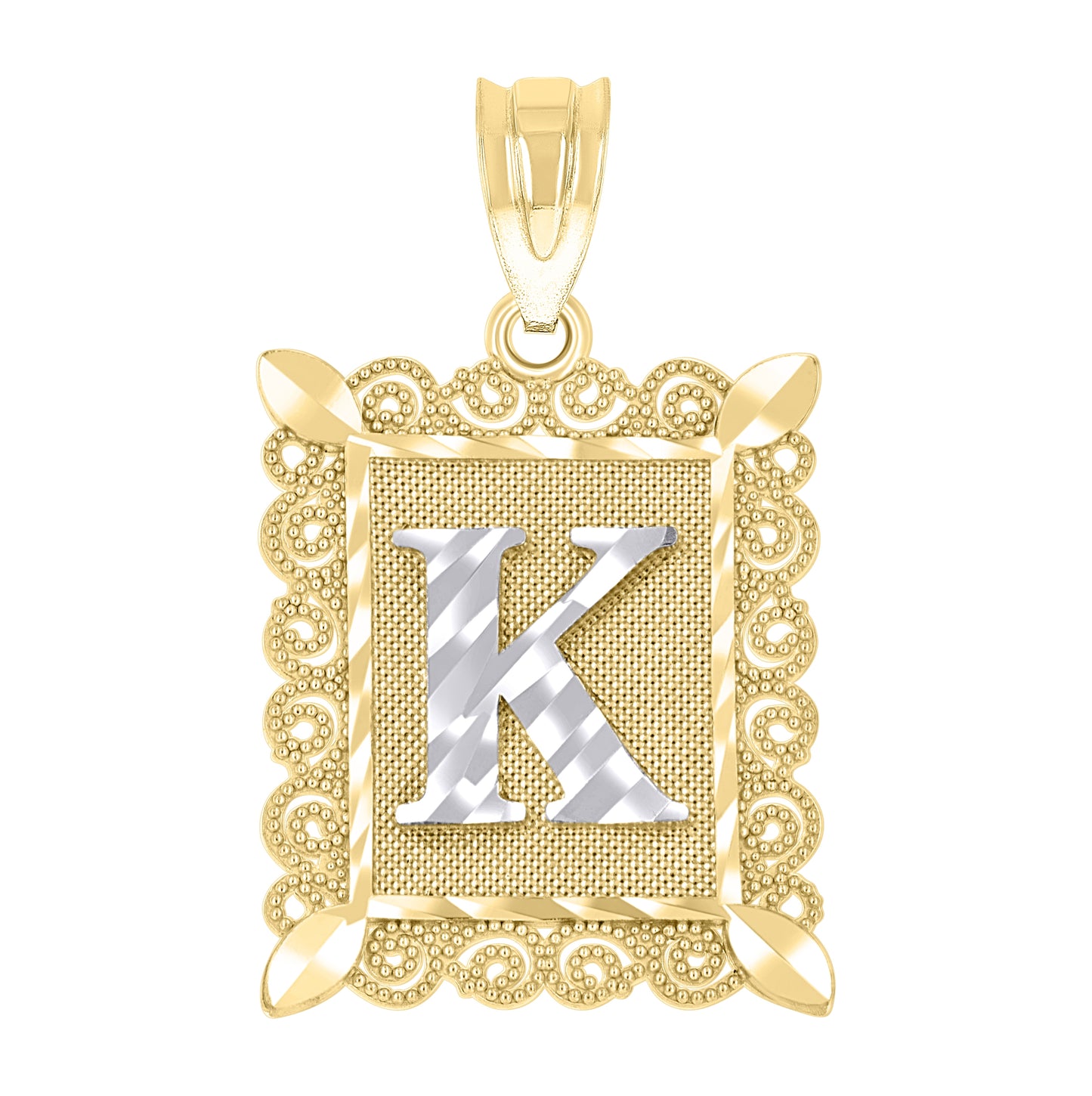 10K Two-Tone Gold Unisex Diamond-Cut Initial Charm Pendant