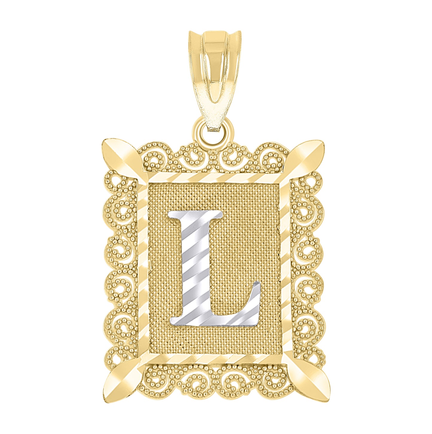 10K Two-Tone Gold Unisex Diamond-Cut Initial Charm Pendant
