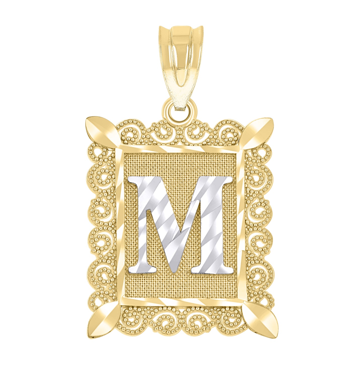10K Two-Tone Gold Unisex Diamond-Cut Initial Charm Pendant